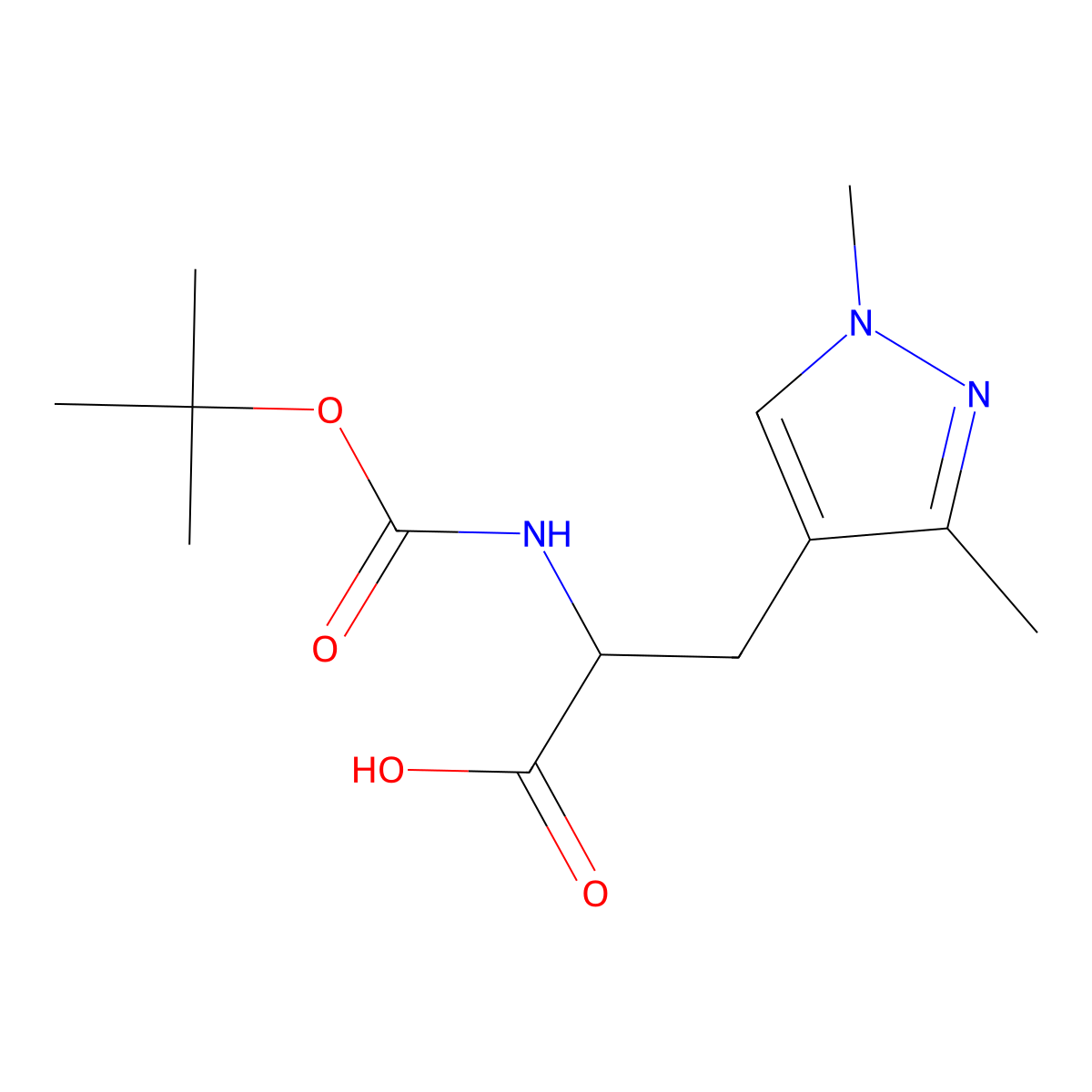 2-{[(tert-butoxy)carbonyl]amino}-3-(1,3-dimethyl-1H-pyrazol-4-yl)propanoic acid molecular structure, CAS 1379836-78-8