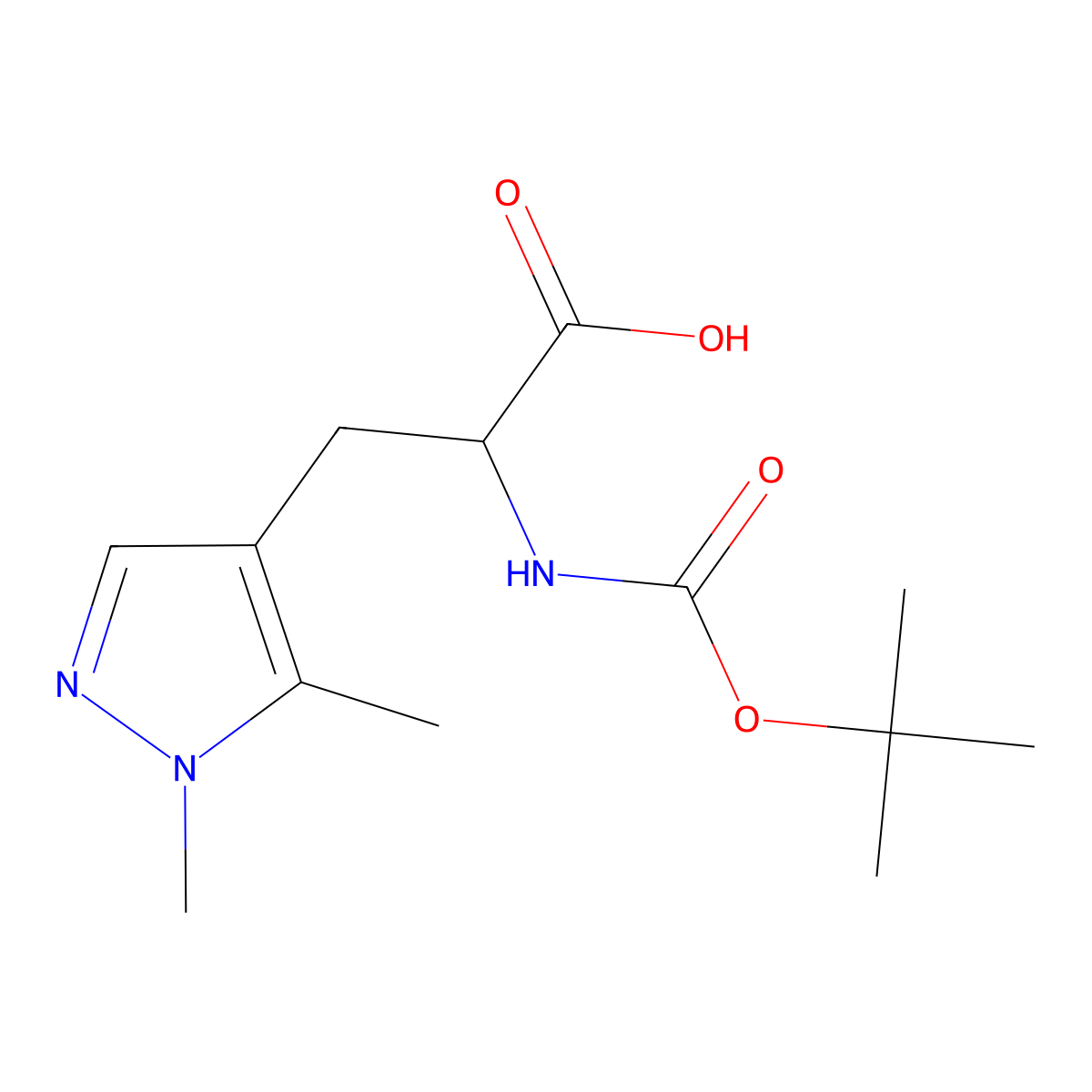 2-{[(tert-butoxy)carbonyl]amino}-3-(1,5-dimethyl-1H-pyrazol-4-yl)propanoic acid molecular structure, CAS 1379838-29-5