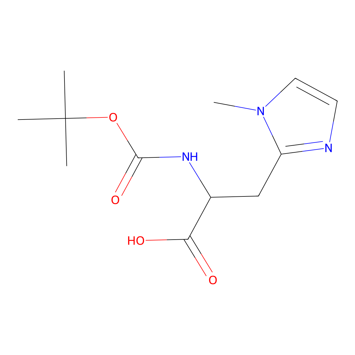 2-(((tert-butoxy)carbonyl)amino)-3-(1-methyl-1H-imidazol-2-yl)propanoic acid molecular structure, CAS 1379842-82-6