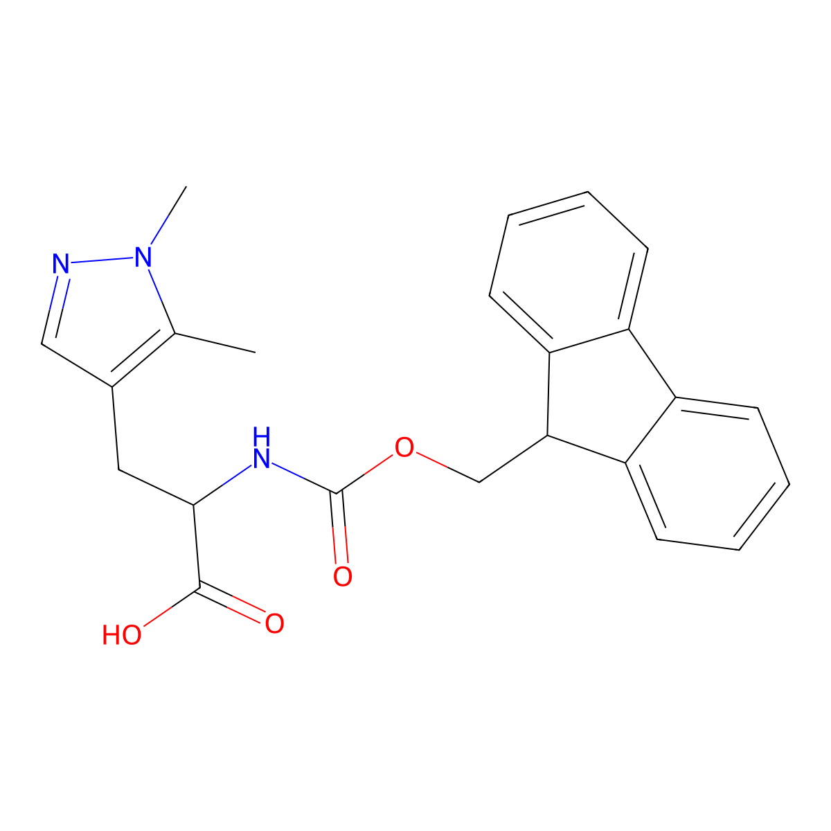 3-(1,5-dimethyl-1H-pyrazol-4-yl)-2-({[(9H-fluoren-9-yl)methoxy]carbonyl}amino)propanoic acid molecular structure, CAS 1379843-85-2