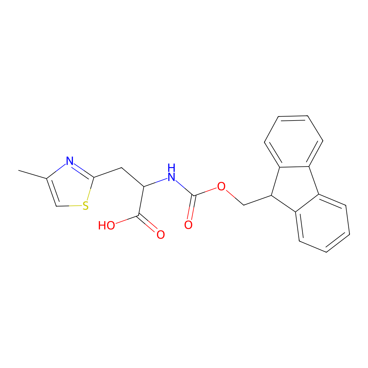 2-((((9H-fluoren-9-yl)methoxy)carbonyl)amino)-3-(4-methylthiazol-2-yl)propanoic acid molecular structure, CAS 1379844-17-3