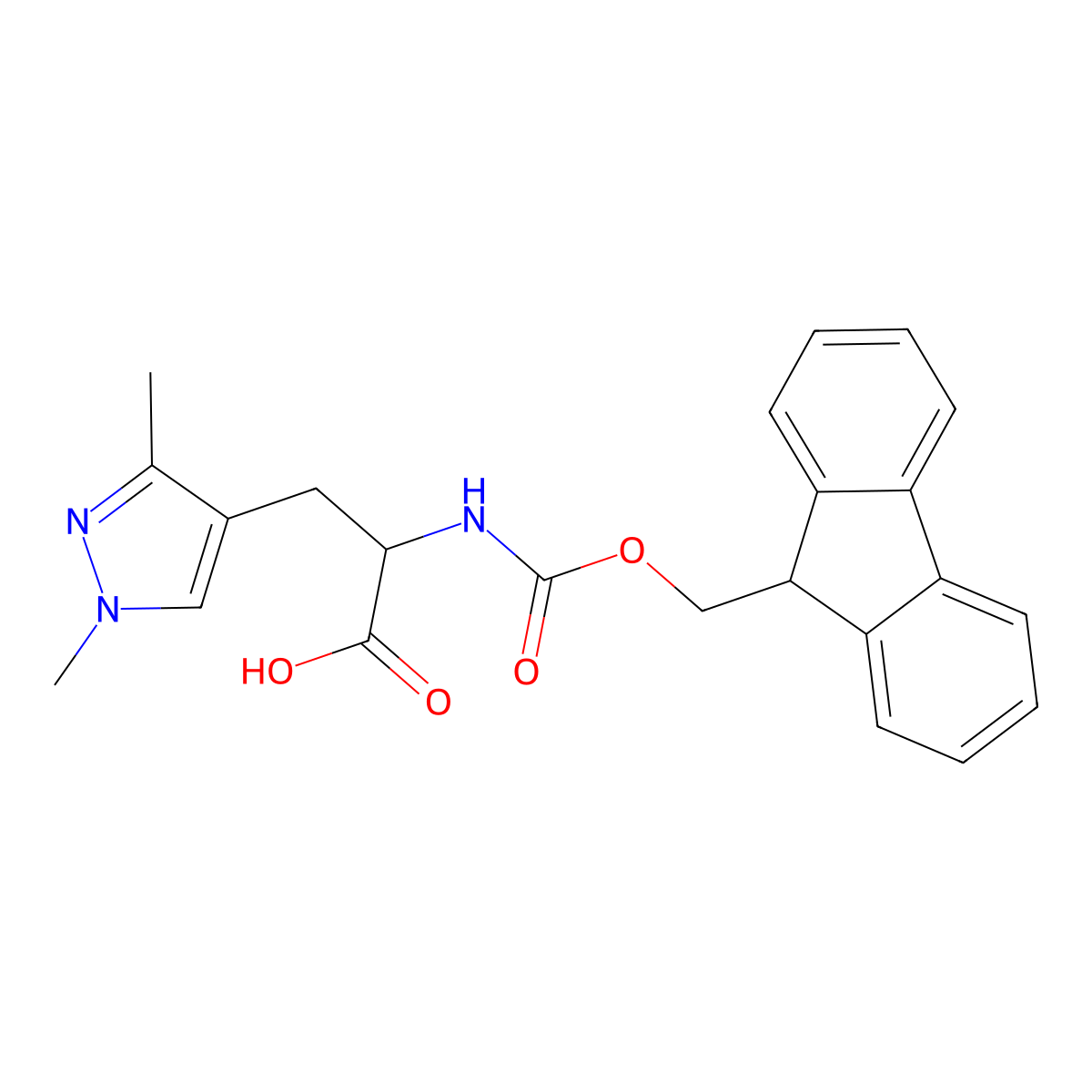 3-(1,3-dimethylpyrazol-4-yl)-2-(9H-fluoren-9-ylmethoxycarbonylamino)propanoic acid molecular structure, CAS 1379869-74-5