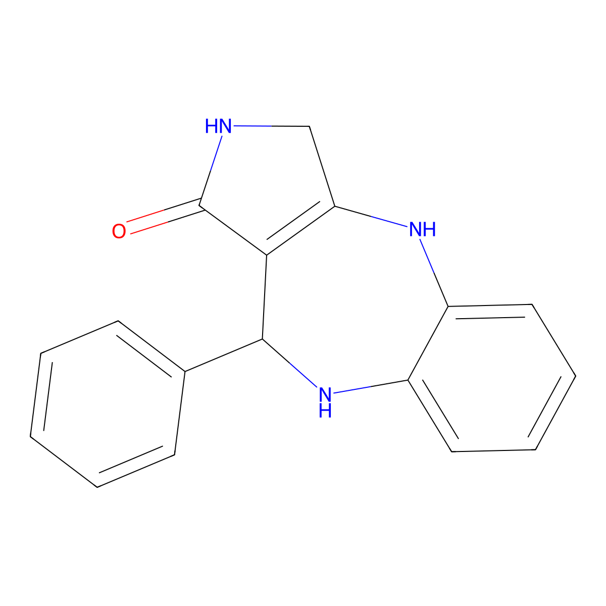 Pyrrolo(3,4-b)(1,5)benzodiazepin-1(2H)-one, 3,4,9,10-tetrahydro-10-phenyl-, hydrate molecular structure, CAS 137987-36-1