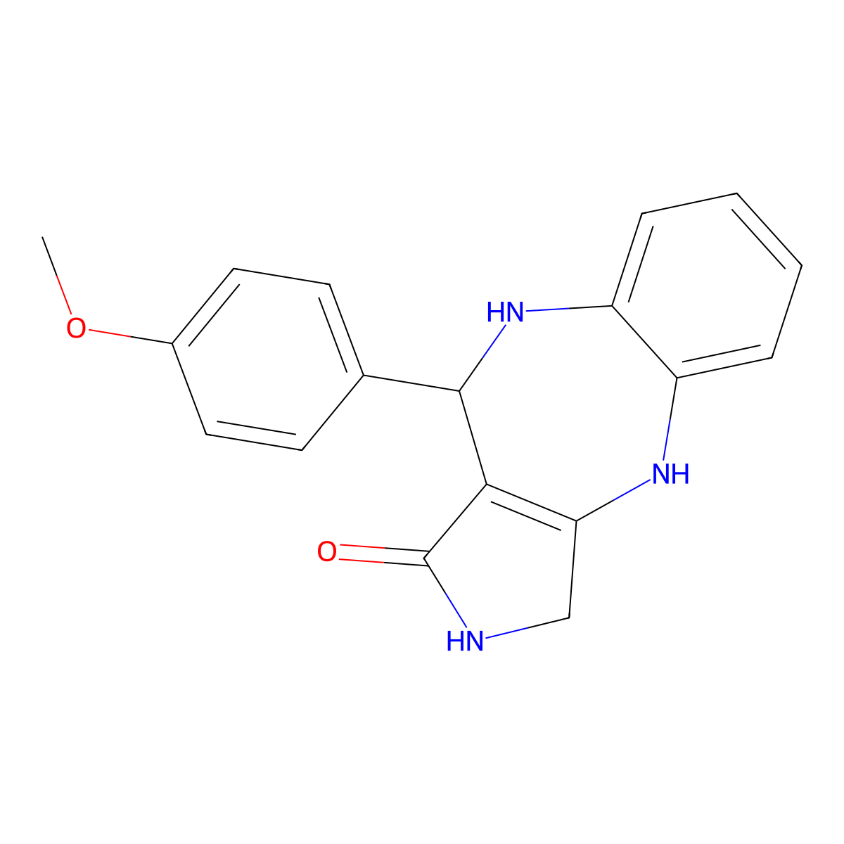 Pyrrolo(3,4-b)(1,5)benzodiazepin-1(2H)-one, 3,4,9,10-tetrahydro-10-(4-methoxyphenyl)-, hemihydrate molecular structure, CAS 137987-37-2