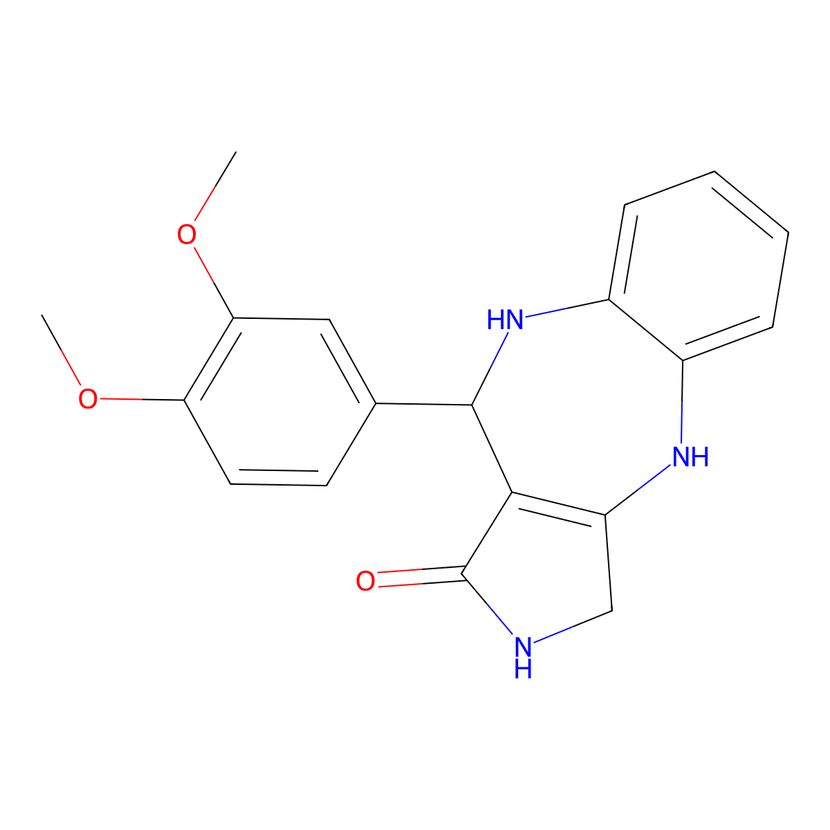 Pyrrolo(3,4-b)(1,5)benzodiazepin-1(2H)-one, 3,4,9,10-tetrahydro-10-(3,4-dimethoxyphenyl)-, dihydrate molecular structure, CAS 137987-38-3