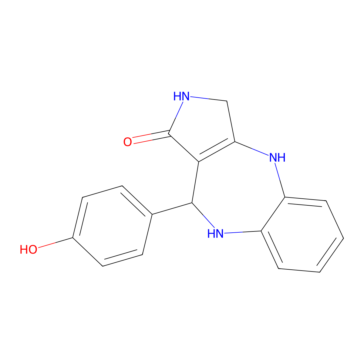 Pyrrolo(3,4-b)(1,5)benzodiazepin-1(2H)-one, 3,4,9,10-tetrahydro-10-(4-hydroxyphenyl)- molecular structure, CAS 137987-39-4