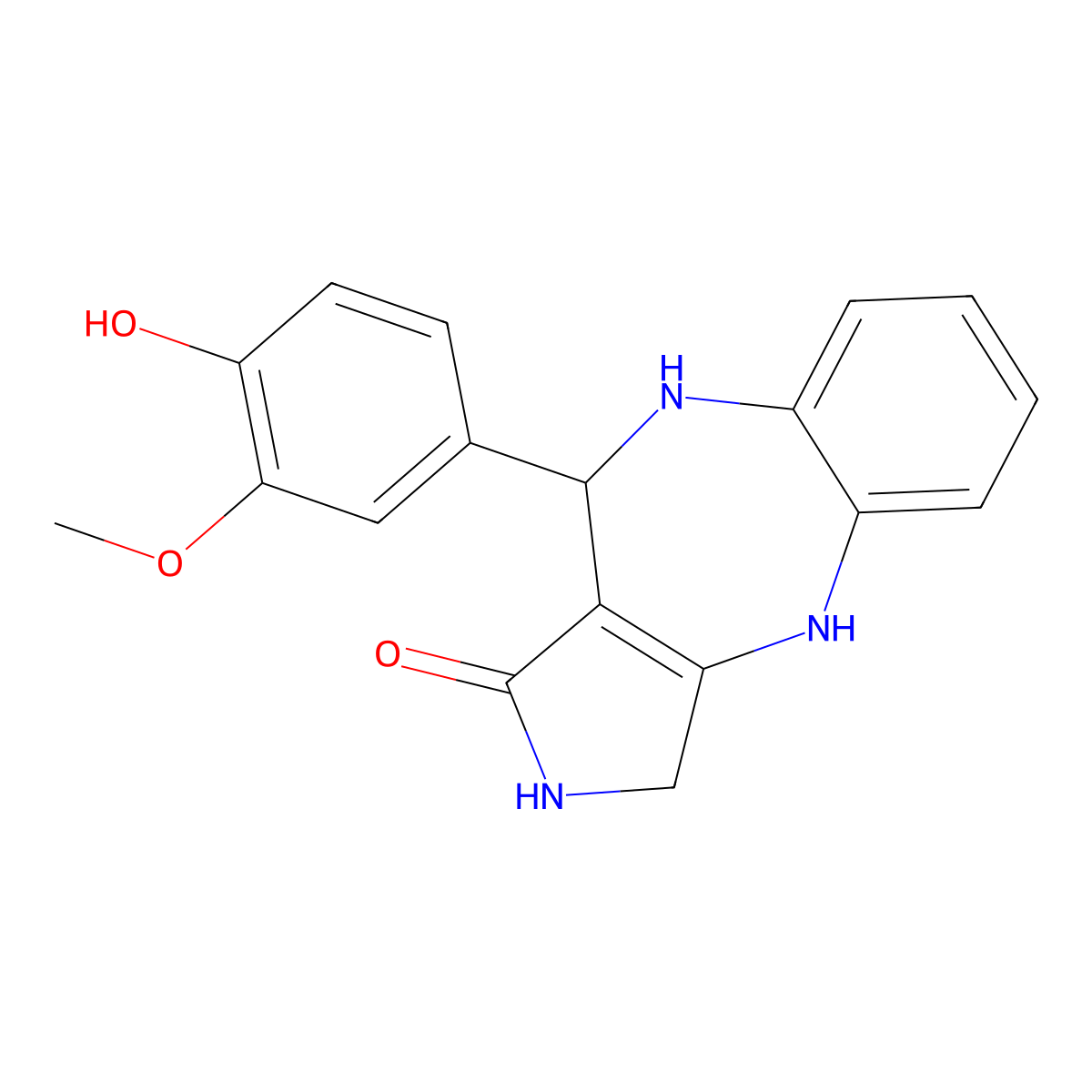 Pyrrolo(3,4-b)(1,5)benzodiazepin-1(2H)-one, 3,4,9,10-tetrahydro-10-(4-hydroxy-3-methoxyphenyl)- molecular structure, CAS 137987-41-8