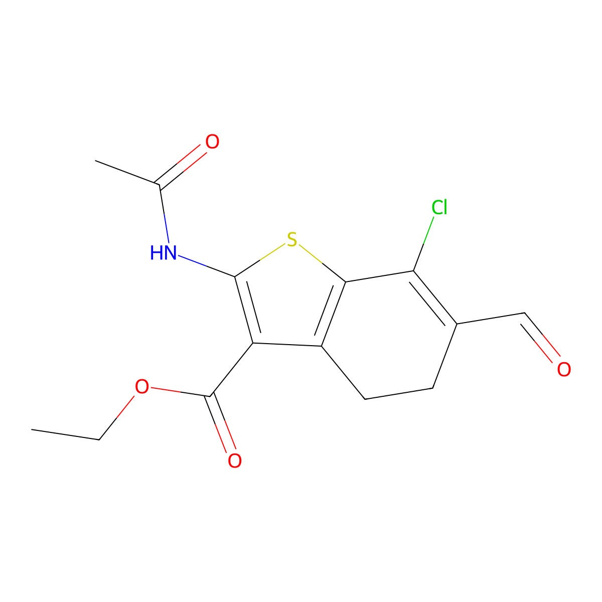 Ethyl 2-(acetylamino)-7-chloro-6-formyl-4,5-dihydro-1-benzothiophene-3-carboxylate molecular structure, CAS 137987-66-7