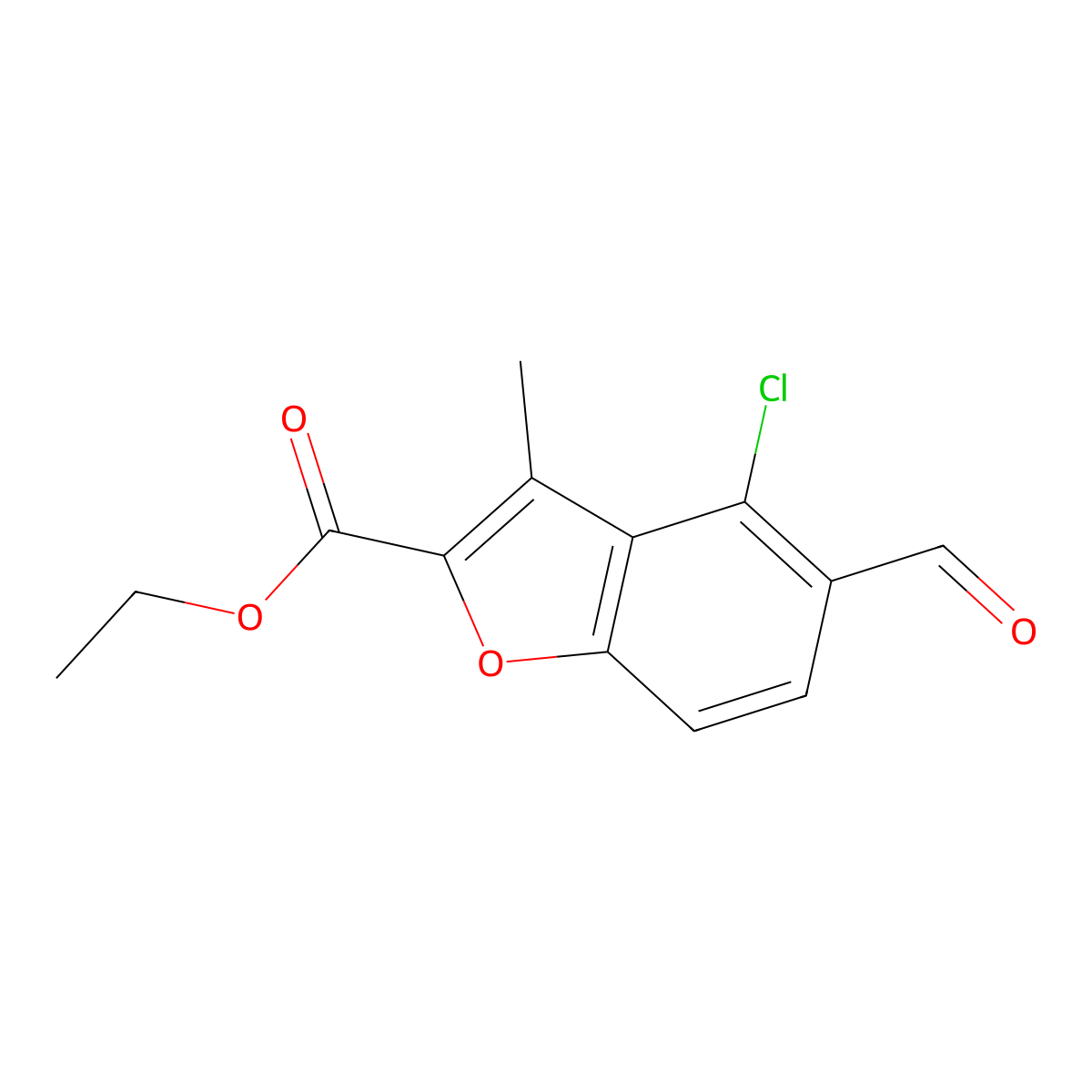 Ethyl 4-chloro-5-formyl-3-methyl-2-benzofurancarboxylate molecular structure, CAS 137987-77-0