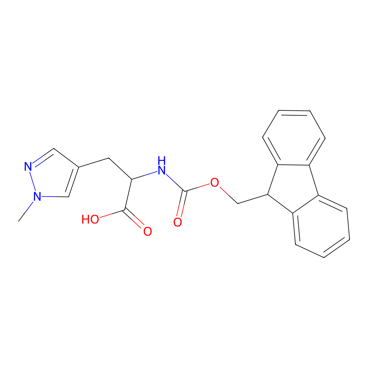 2-({[(9H-fluoren-9-yl)methoxy]carbonyl}amino)-3-(1-methyl-1H-pyrazol-4-yl)propanoic acid molecular structure, CAS 1379871-85-8