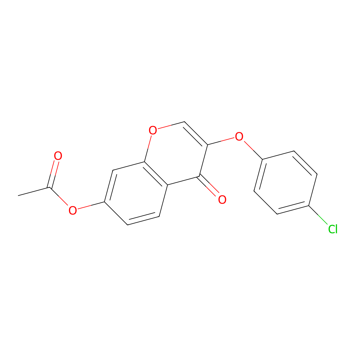 4H-1-Benzopyran-4-one, 7-(acetyloxy)-3-(4-chlorophenoxy)- molecular structure, CAS 137988-10-4
