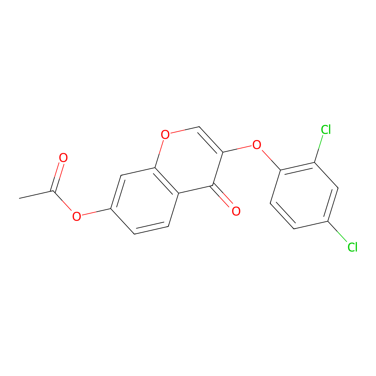 4H-1-Benzopyran-4-one, 7-(acetyloxy)-3-(2,4-dichlorophenoxy)- molecular structure, CAS 137988-11-5