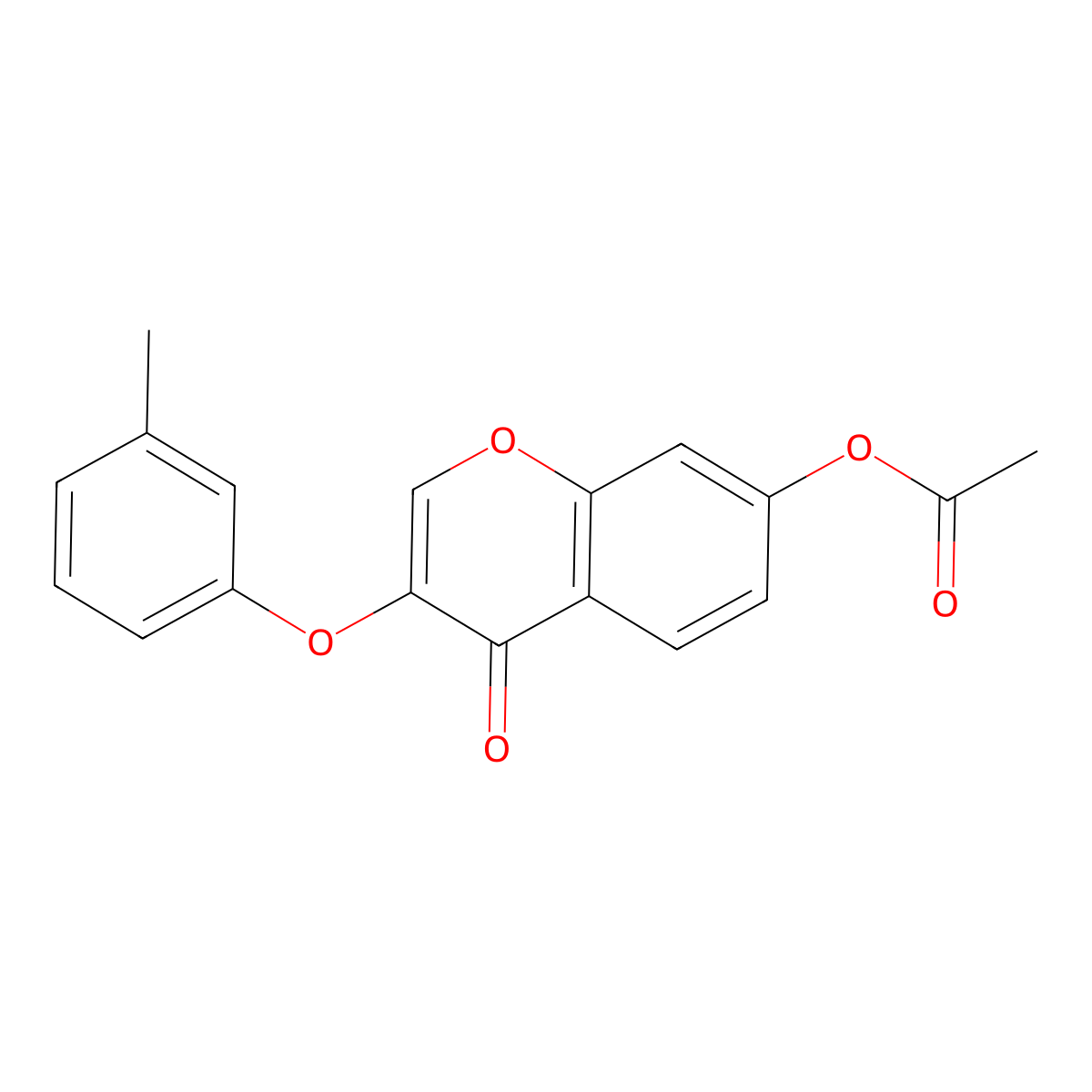 4H-1-Benzopyran-4-one, 7-(acetyloxy)-3-(3-methylphenoxy)- molecular structure, CAS 137988-13-7