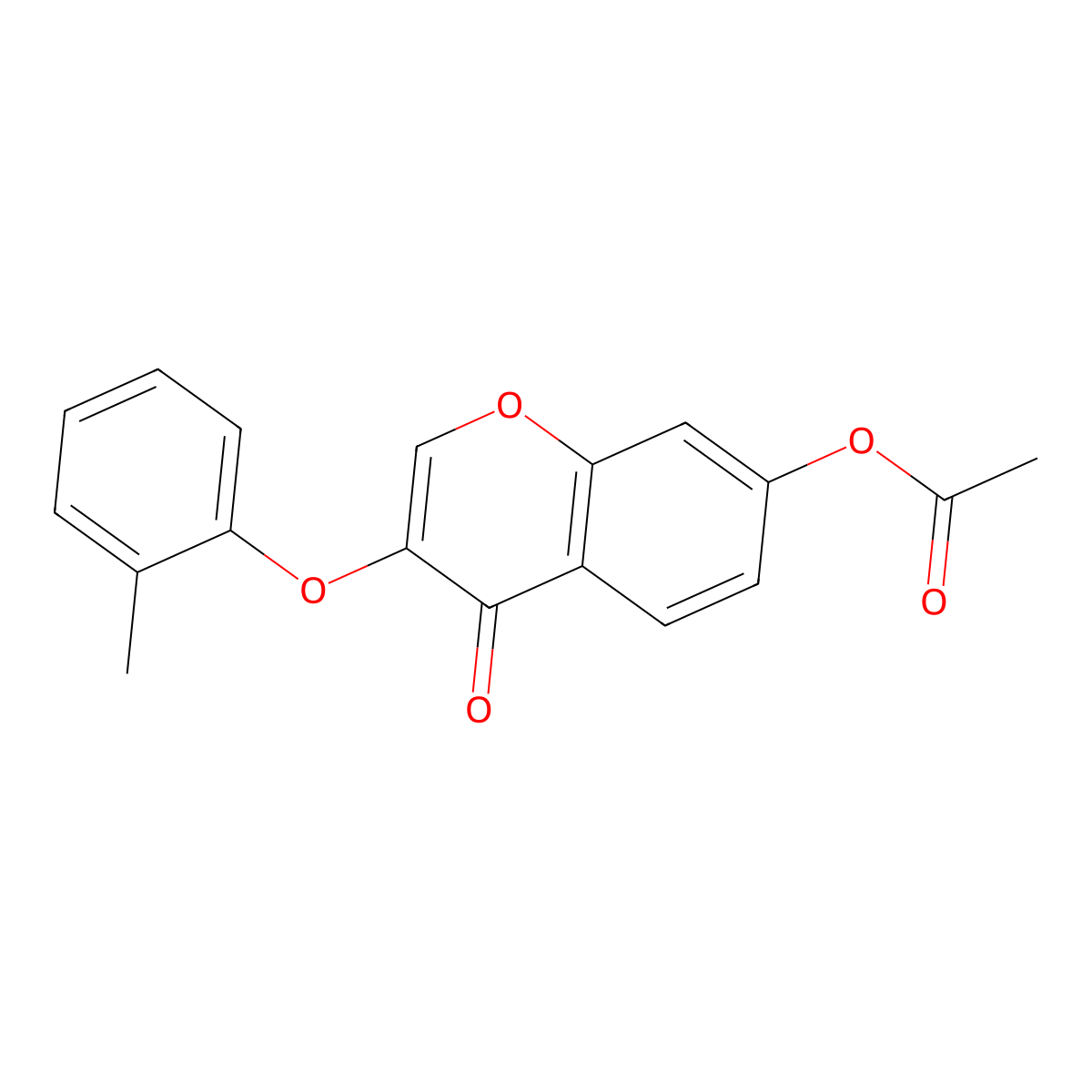 4H-1-Benzopyran-4-one, 7-(acetyloxy)-3-(2-methylphenoxy)- molecular structure, CAS 137988-14-8
