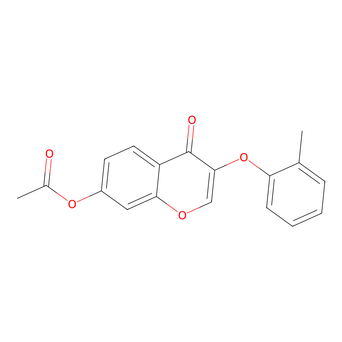 4H-1-Benzopyran-4-one, 7-(acetyloxy)-3-(2-methylphenoxy)- molecular structure, CAS 137988-14-8