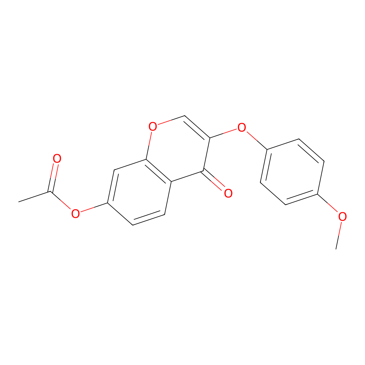 4H-1-Benzopyran-4-one, 7-(acetyloxy)-3-(4-methoxyphenoxy)- molecular structure, CAS 137988-15-9