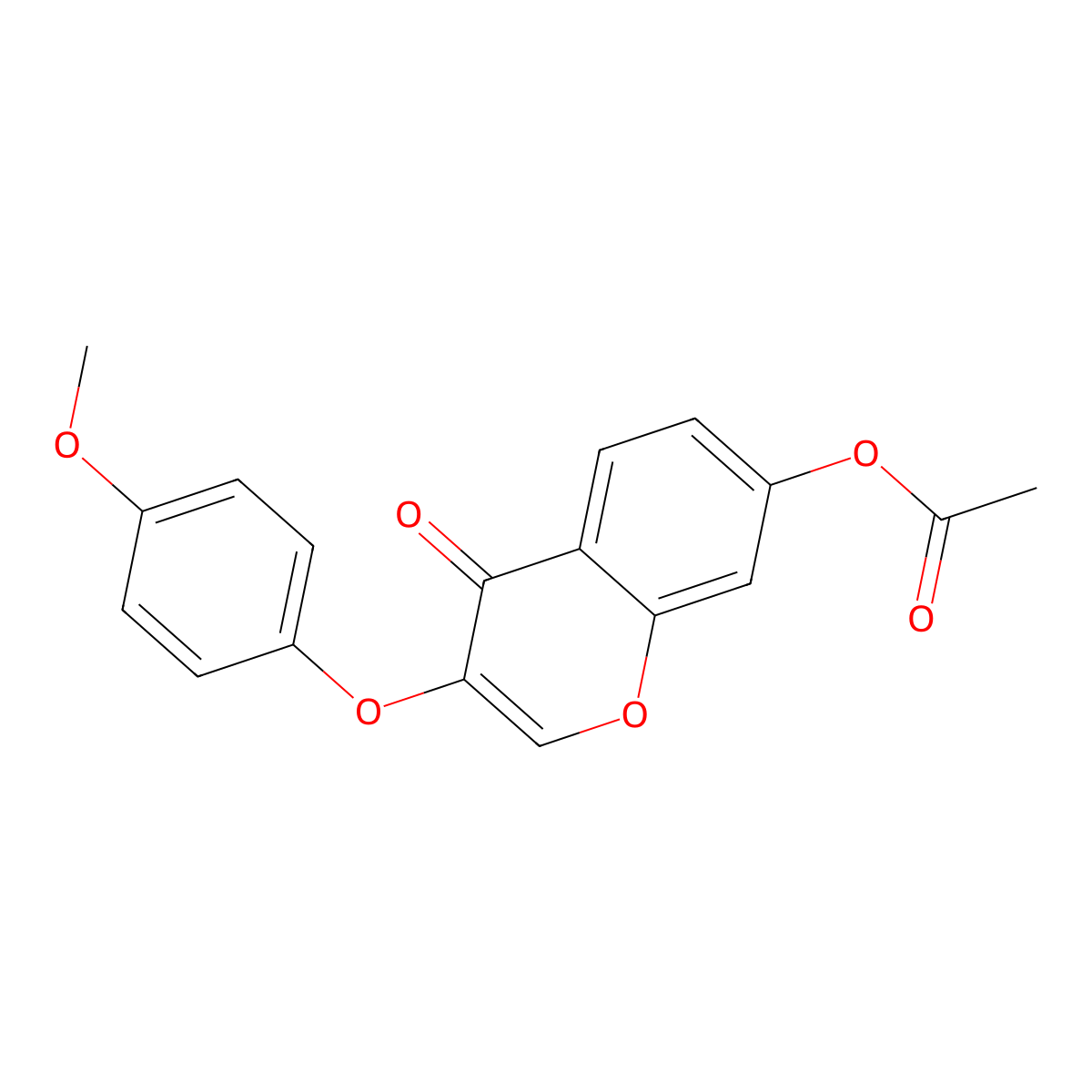 4H-1-Benzopyran-4-one, 7-(acetyloxy)-3-(4-methoxyphenoxy)- molecular structure, CAS 137988-15-9