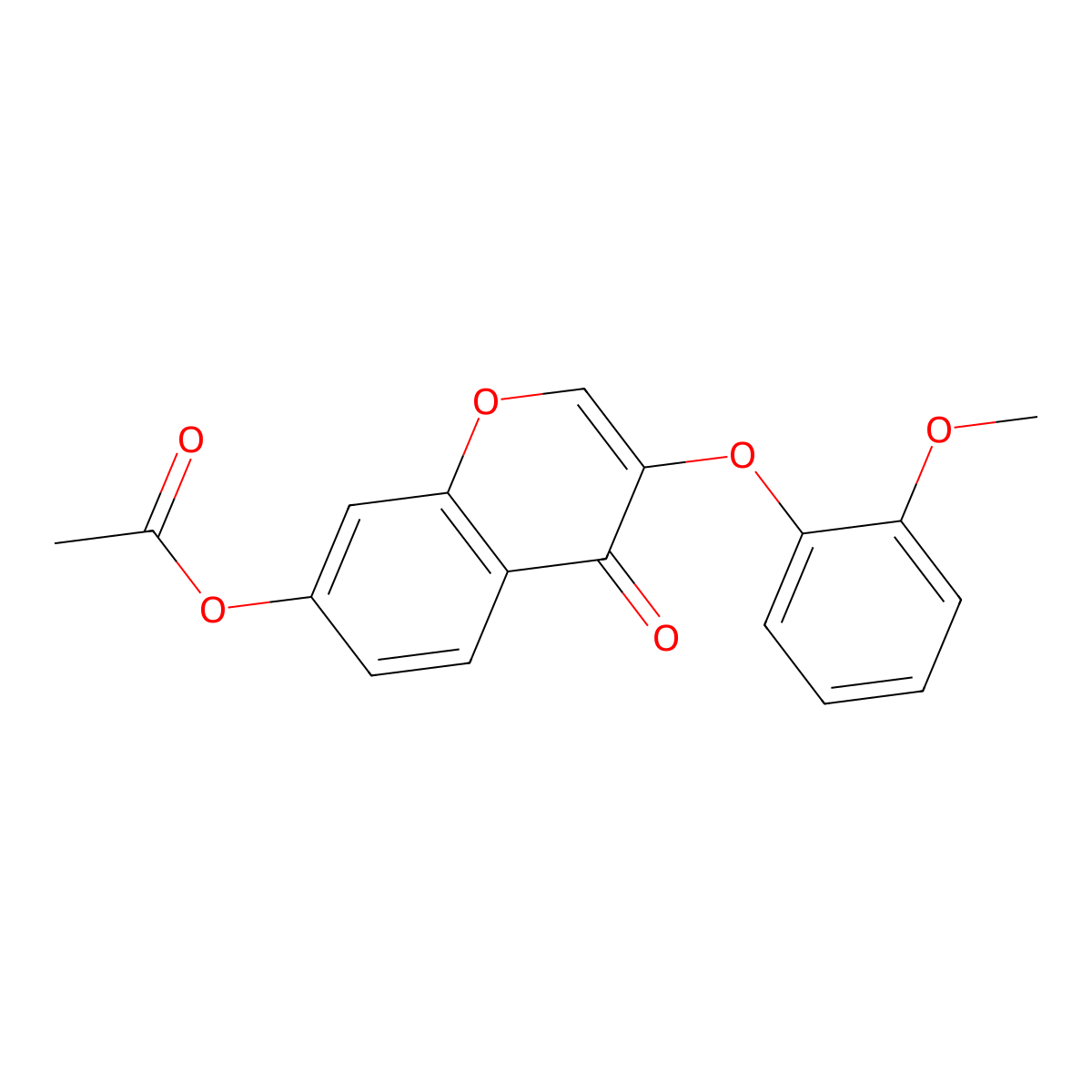 4H-1-Benzopyran-4-one, 7-(acetyloxy)-3-(2-methoxyphenoxy)- molecular structure, CAS 137988-17-1