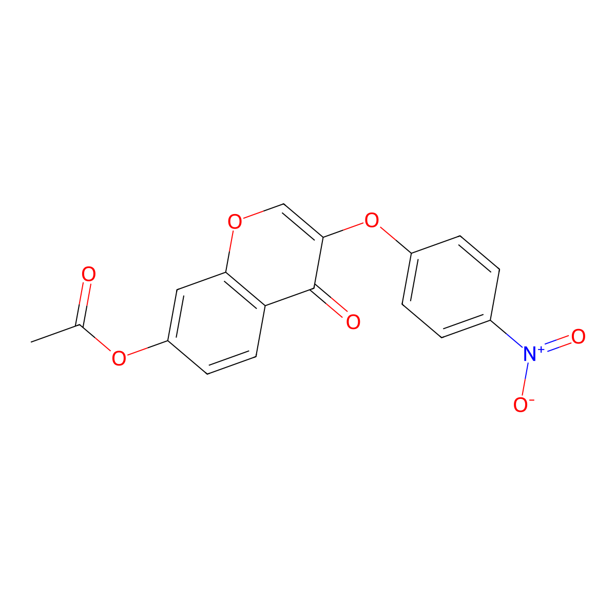 4H-1-Benzopyran-4-one, 7-(acetyloxy)-3-(4-nitrophenoxy)- molecular structure, CAS 137988-18-2