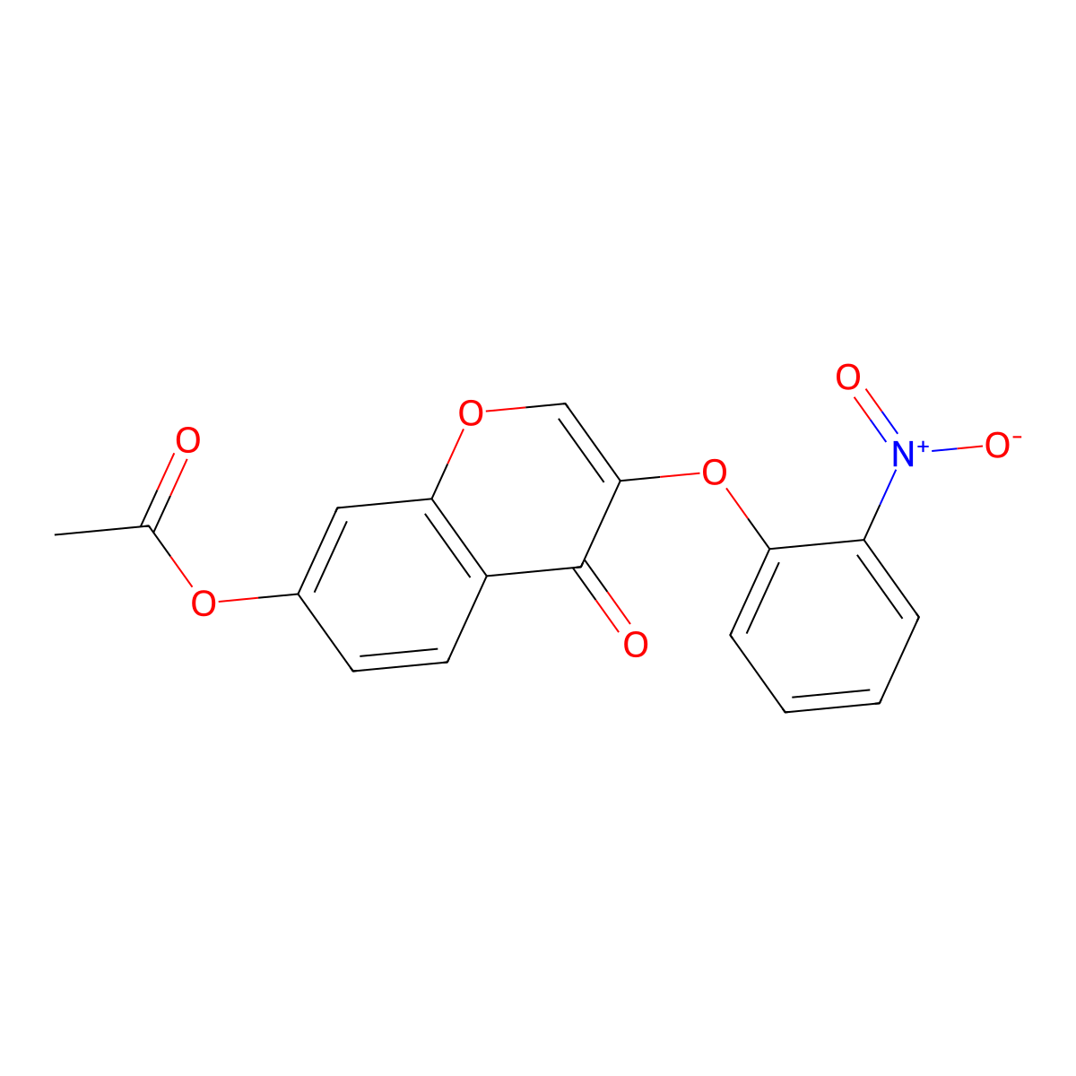 4H-1-Benzopyran-4-one, 7-(acetyloxy)-3-(2-nitrophenoxy)- molecular structure, CAS 137988-20-6