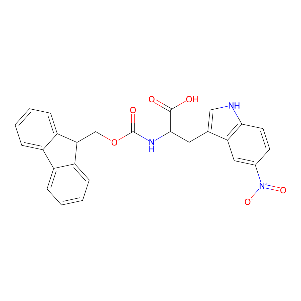 2-({[(9H-fluoren-9-yl)methoxy]carbonyl}amino)-3-(5-nitro-1H-indol-3-yl)propanoic acid molecular structure, CAS 1379880-35-9