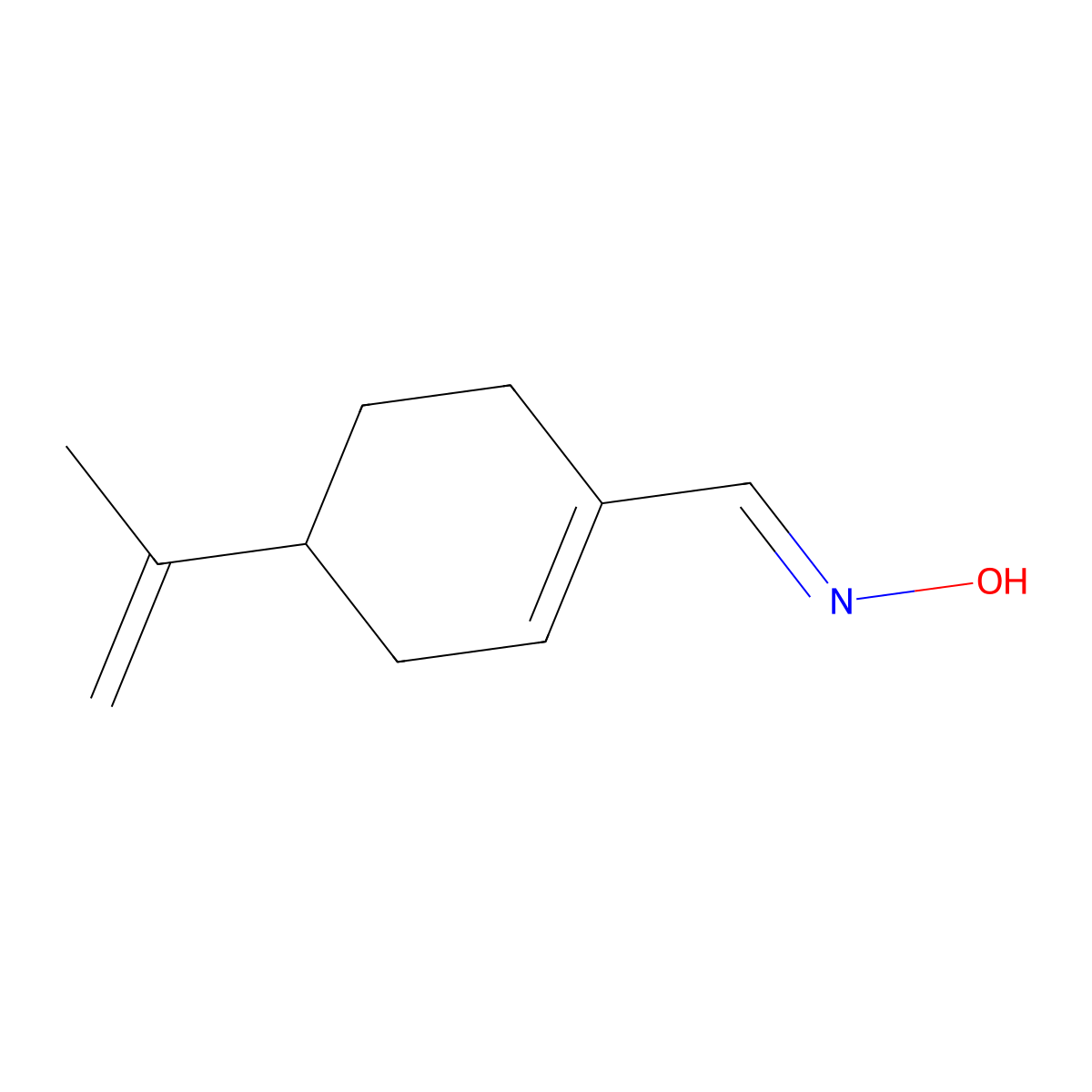 1-Cyclohexene-1-carboxaldehyde, 4-(1-methylethenyl)-, oxime molecular structure, CAS 138-91-0