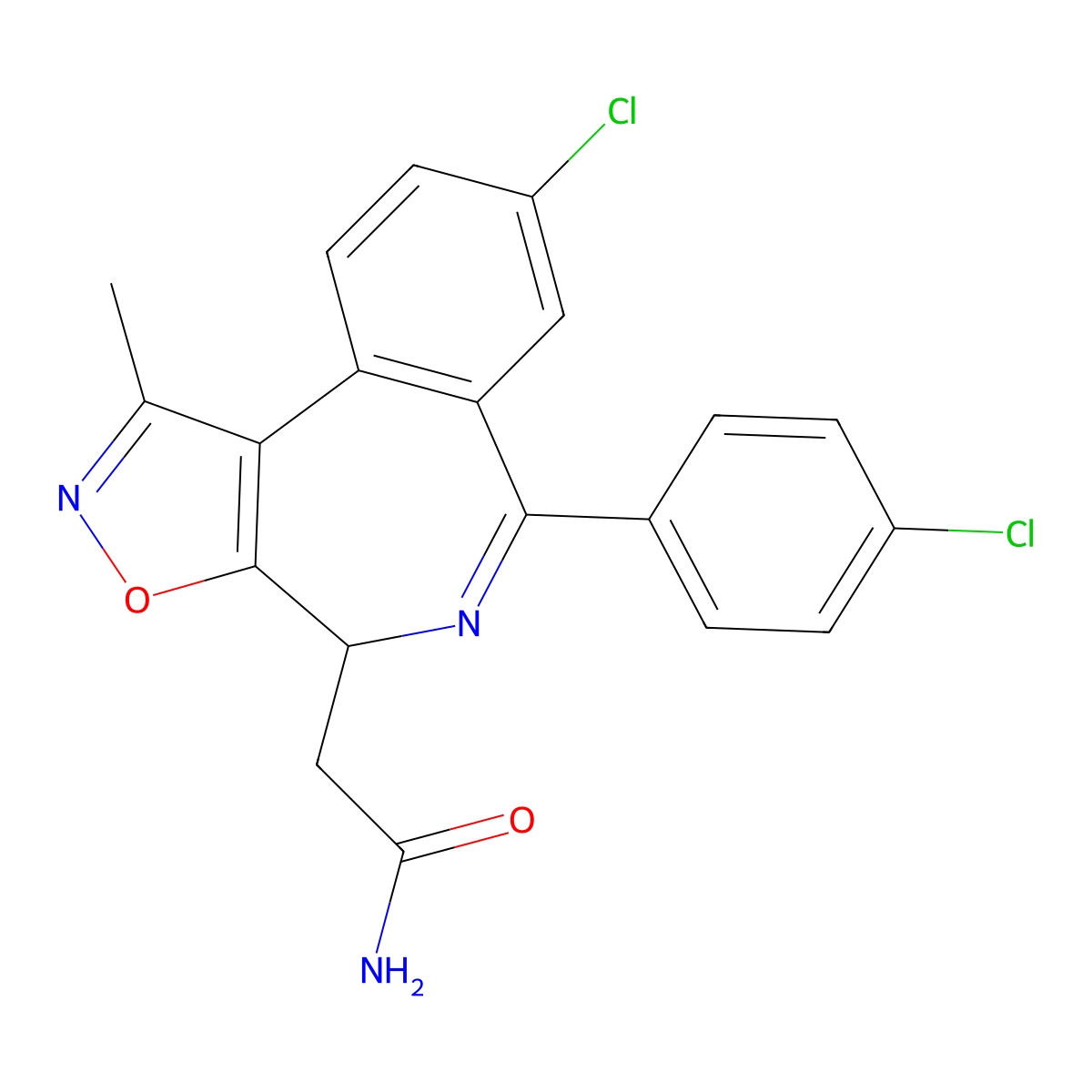 2-[(4R)-8-chloro-6-(4-chlorophenyl)-1-methyl-4H-[1,2]oxazolo[5,4-d][2]benzazepin-4-yl]acetamide molecular structure, CAS 1380087-86-4