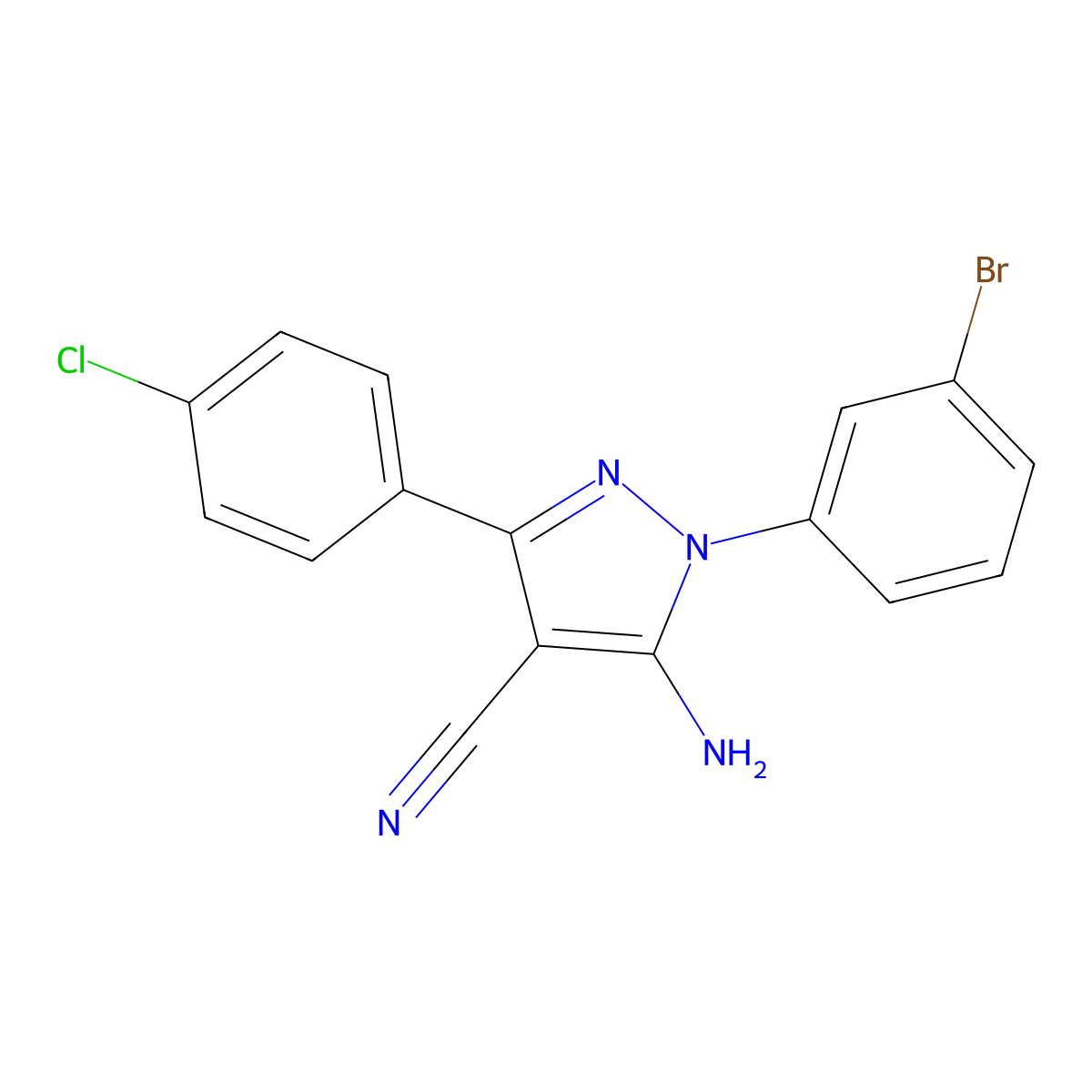 5-Amino-1-(3-bromophenyl)-3-(4-chlorophenyl)-1H-pyrazole-4-carbonitrile molecular structure, CAS 1380088-11-8