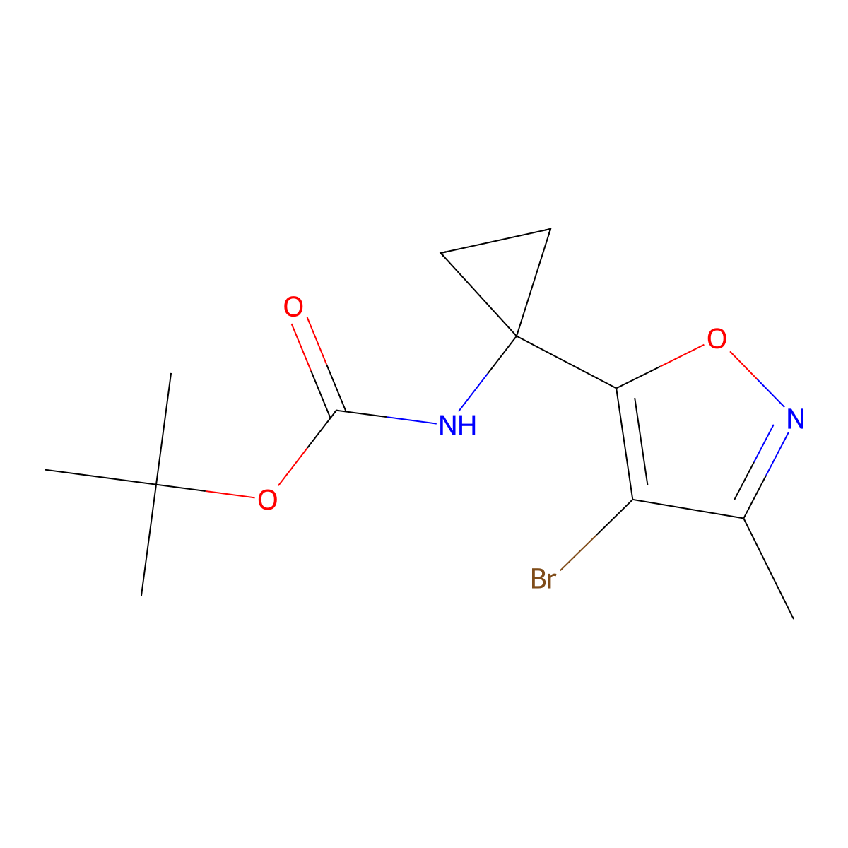 tert-Butyl (1-(4-bromo-3-methylisoxazol-5-yl)cyclopropyl)carbamate molecular structure, CAS 1380090-10-7