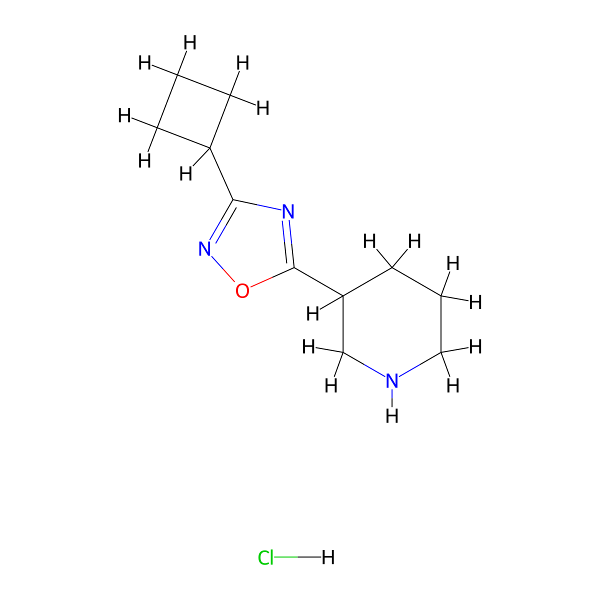 3-(3-Cyclobutyl-1,2,4-oxadiazol-5-yl)piperidine hydrochloride molecular structure, CAS 1380300-28-6