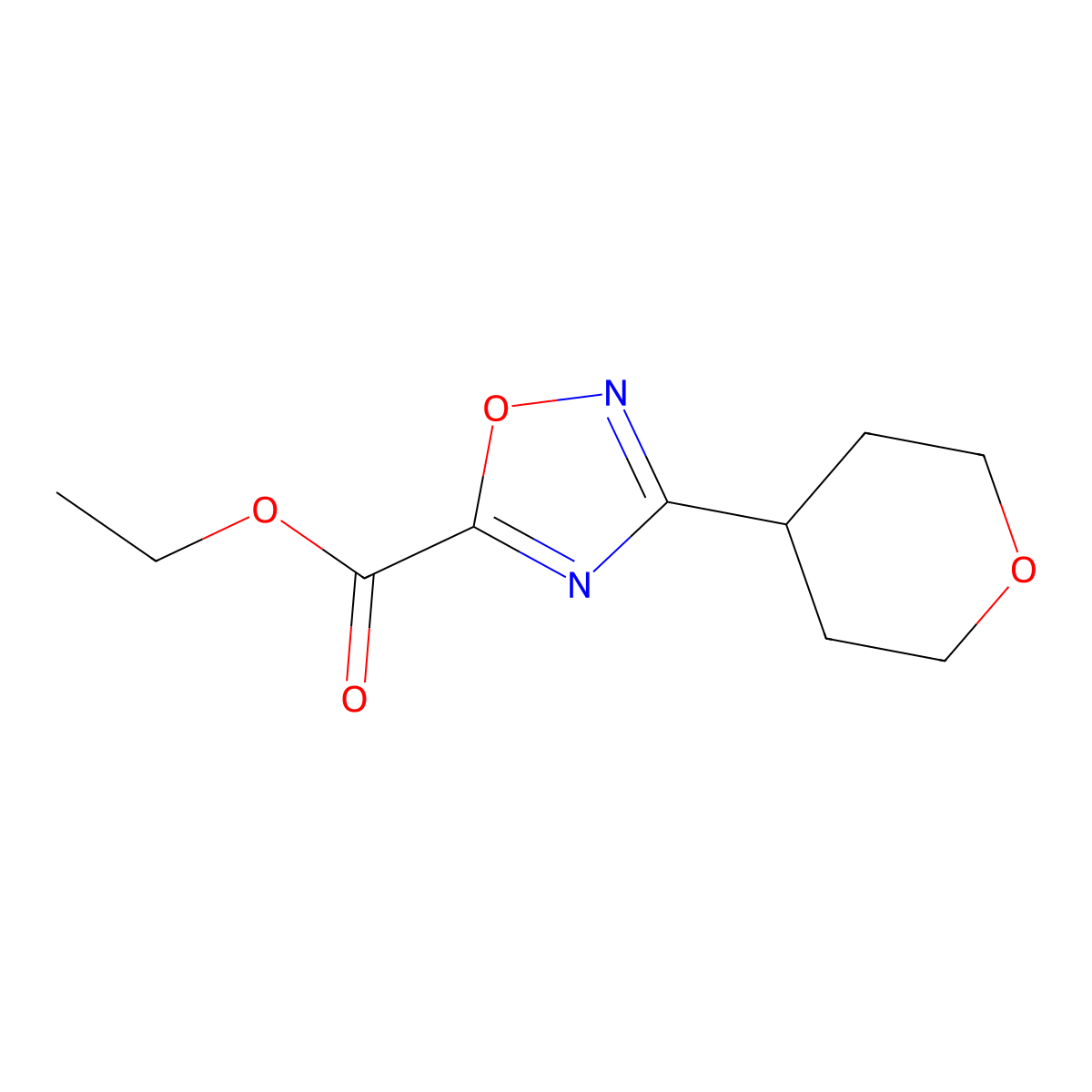Ethyl 3-(oxan-4-yl)-1,2,4-oxadiazole-5-carboxylate molecular structure, CAS 1380300-32-2