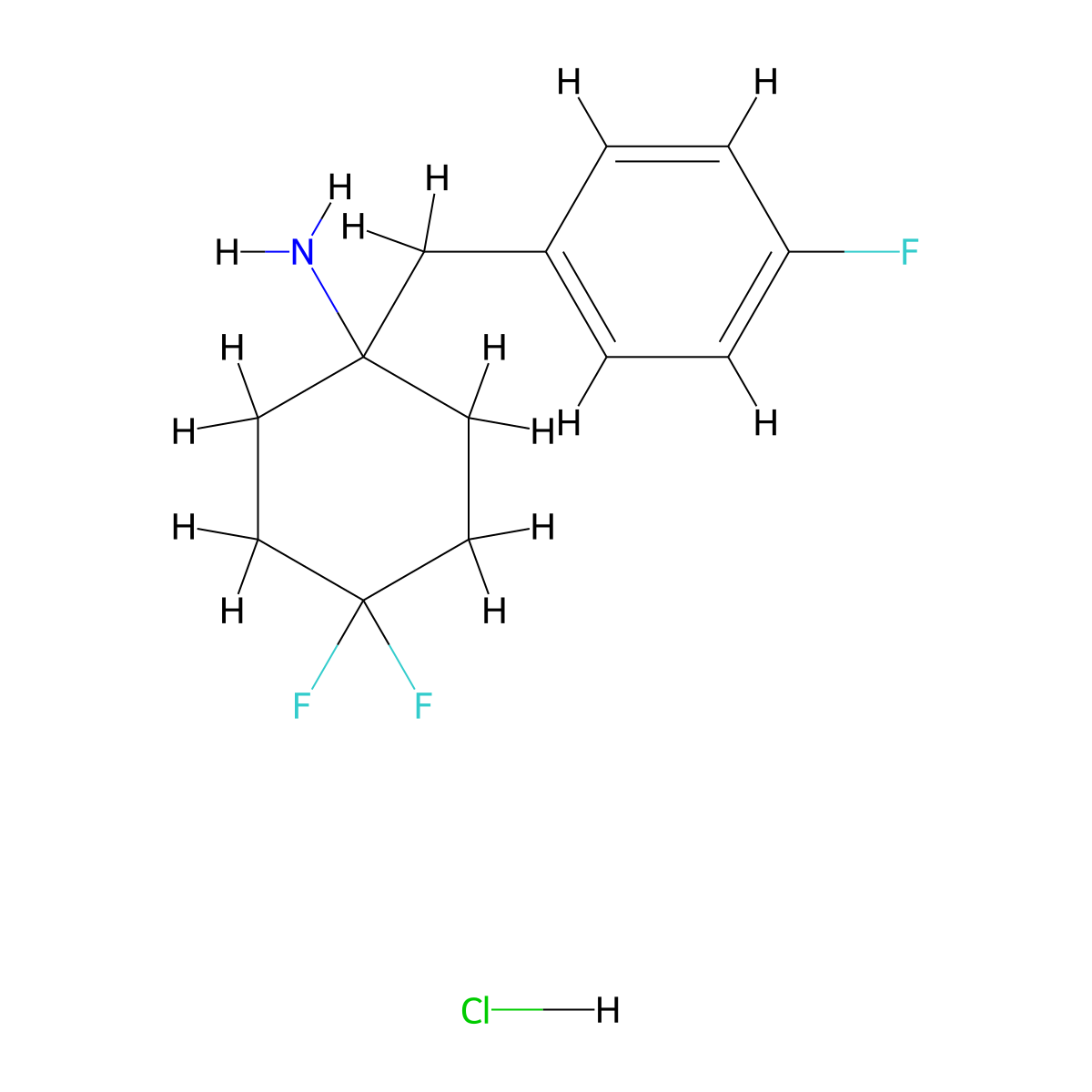 4,4-Difluoro-1-[(4-fluorophenyl)methyl]cyclohexan-1-amine hydrochloride molecular structure, CAS 1380300-35-5
