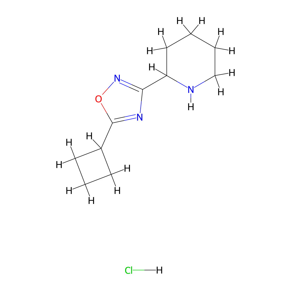 2-(5-Cyclobutyl-1,2,4-oxadiazol-3-yl)piperidine hydrochloride molecular structure, CAS 1380300-78-6