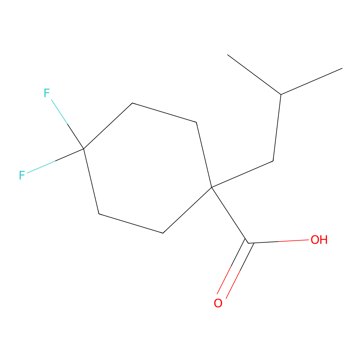 4,4-Difluoro-1-(2-methylpropyl)cyclohexane-1-carboxylic acid molecular structure, CAS 1380300-79-7