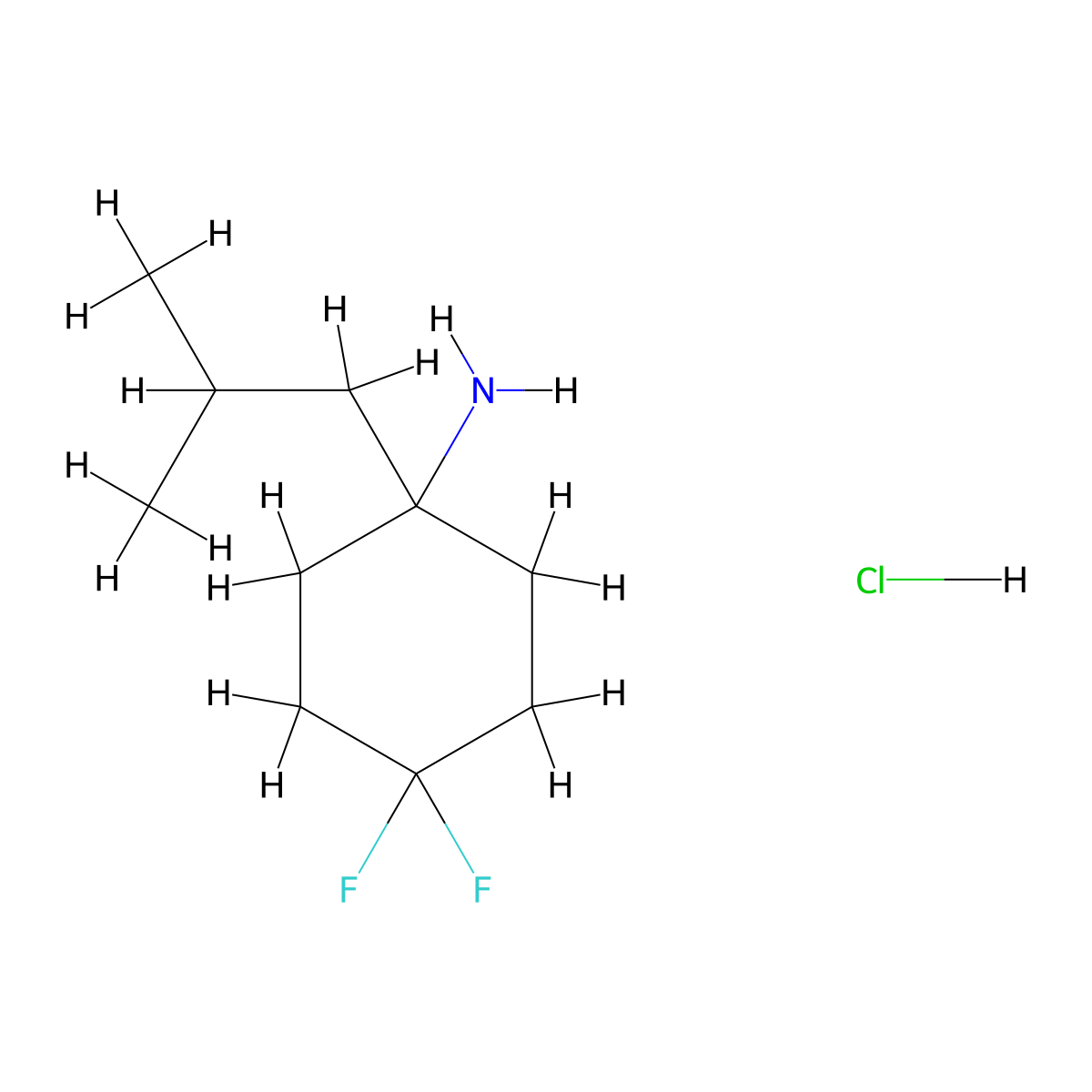 4,4-Difluoro-1-(2-methylpropyl)cyclohexan-1-amine hydrochloride molecular structure, CAS 1380300-82-2