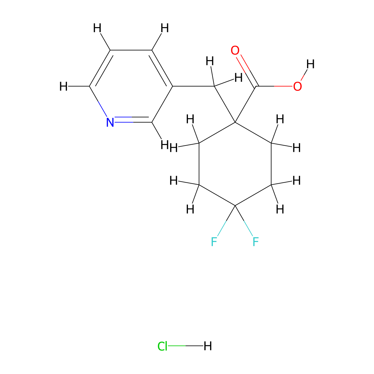 4,4-Difluoro-1-(pyridin-3-ylmethyl)cyclohexane-1-carboxylic acid hydrochloride molecular structure, CAS 1380300-86-6