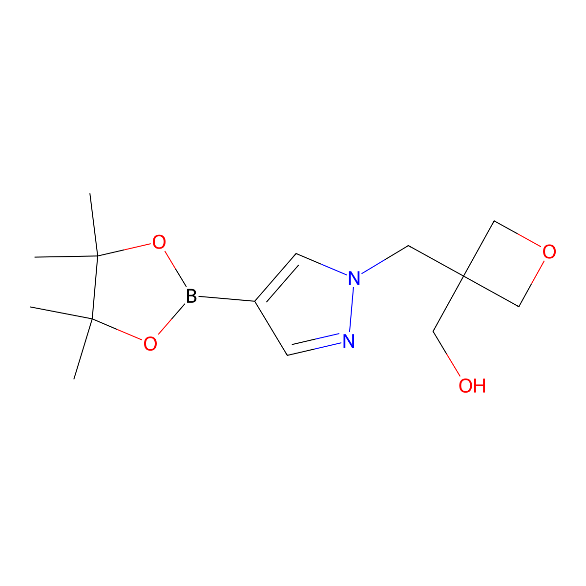 (3-((4-(4,4,5,5-Tetramethyl-1,3,2-dioxaborolan-2-yl)-1H-pyrazol-1-yl)methyl)oxetan-3-yl)methanol molecular structure, CAS 1380306-92-2