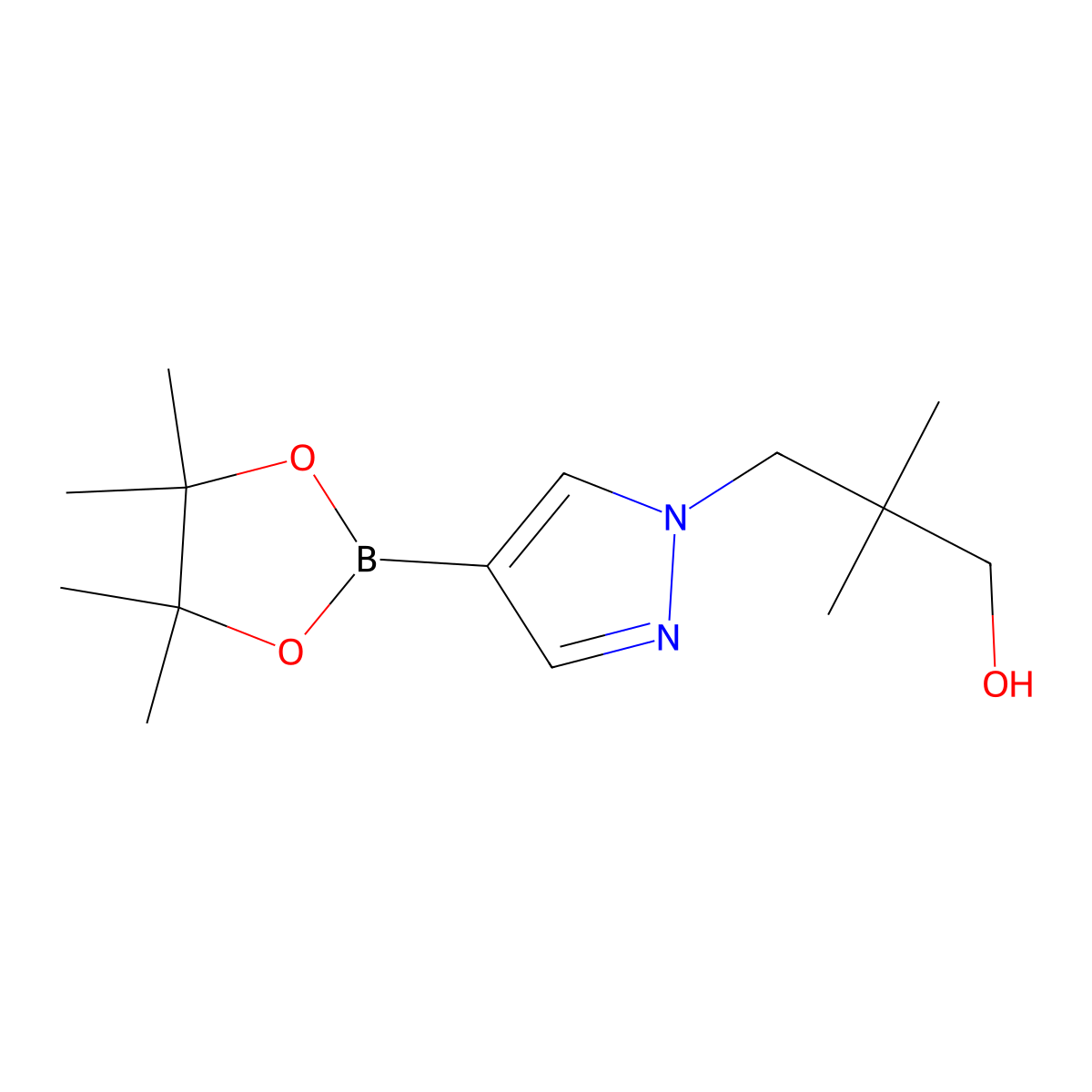 2,2-Dimethyl-3-(4-(4,4,5,5-tetramethyl-1,3,2-dioxaborolan-2-yl)-1H-pyrazol-1-yl)propan-1-ol molecular structure, CAS 1380307-35-6