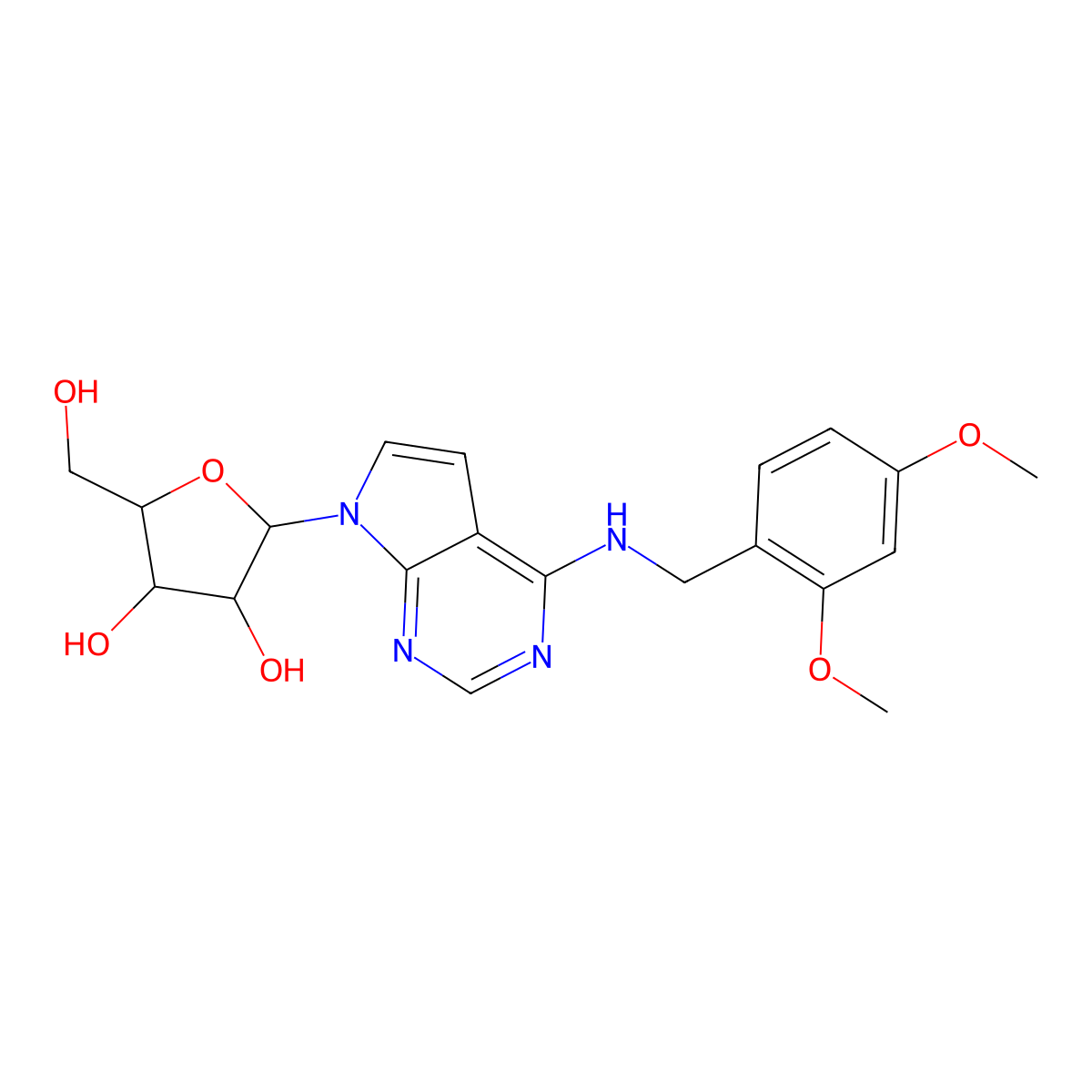 (2R,3R,4S,5R)-2-(4-((2,4-dimethoxybenzyl)amino)-7H-pyrrolo[2,3-d]pyrimidin-7-yl)-5-(hydroxymethyl)tetrahydrofuran-3,4-diol molecular structure, CAS 1380315-92-3
