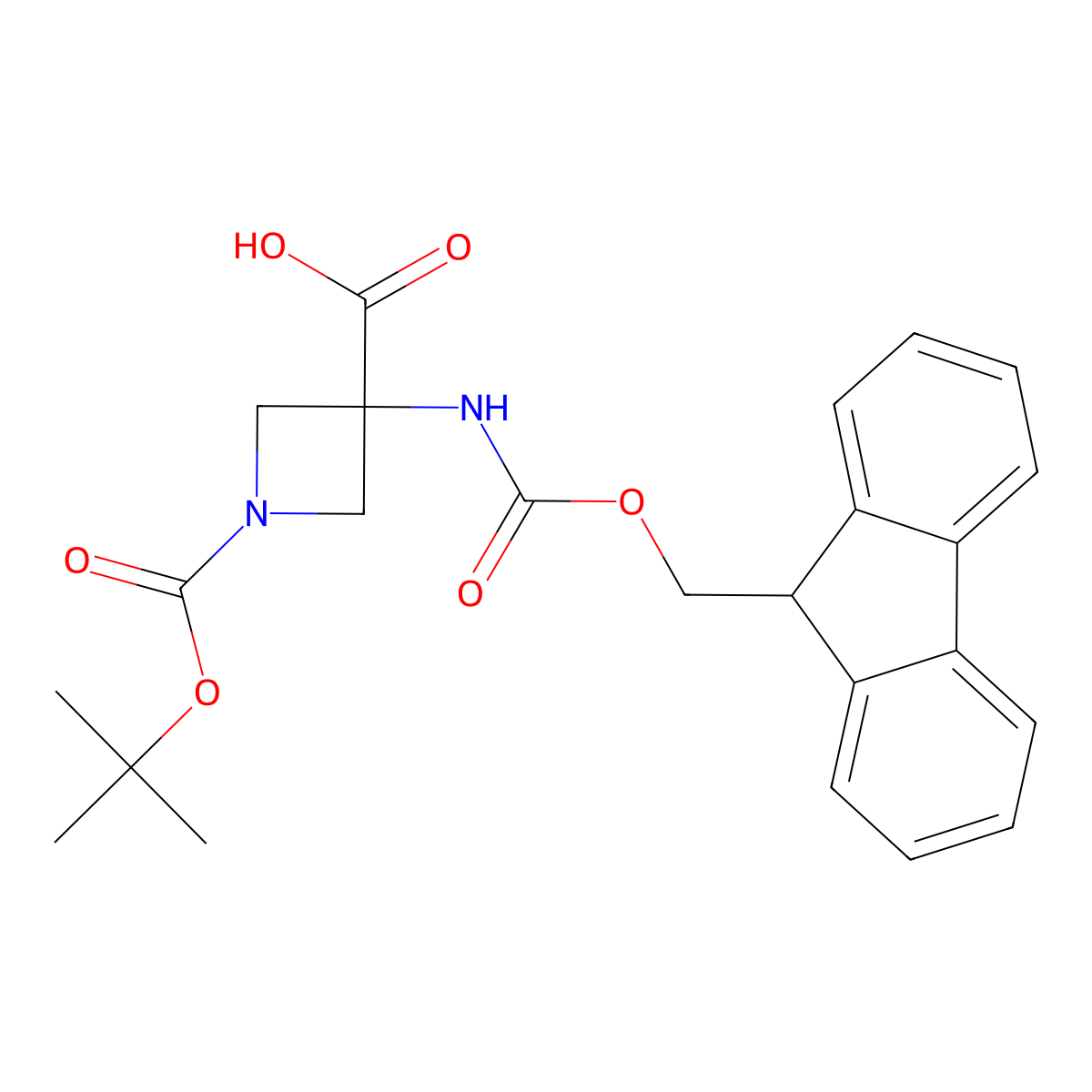 1-[(tert-butoxy)carbonyl]-3-({[(9H-fluoren-9-yl)methoxy]carbonyl}amino)azetidine-3-carboxylic acid molecular structure, CAS 1380327-51-4