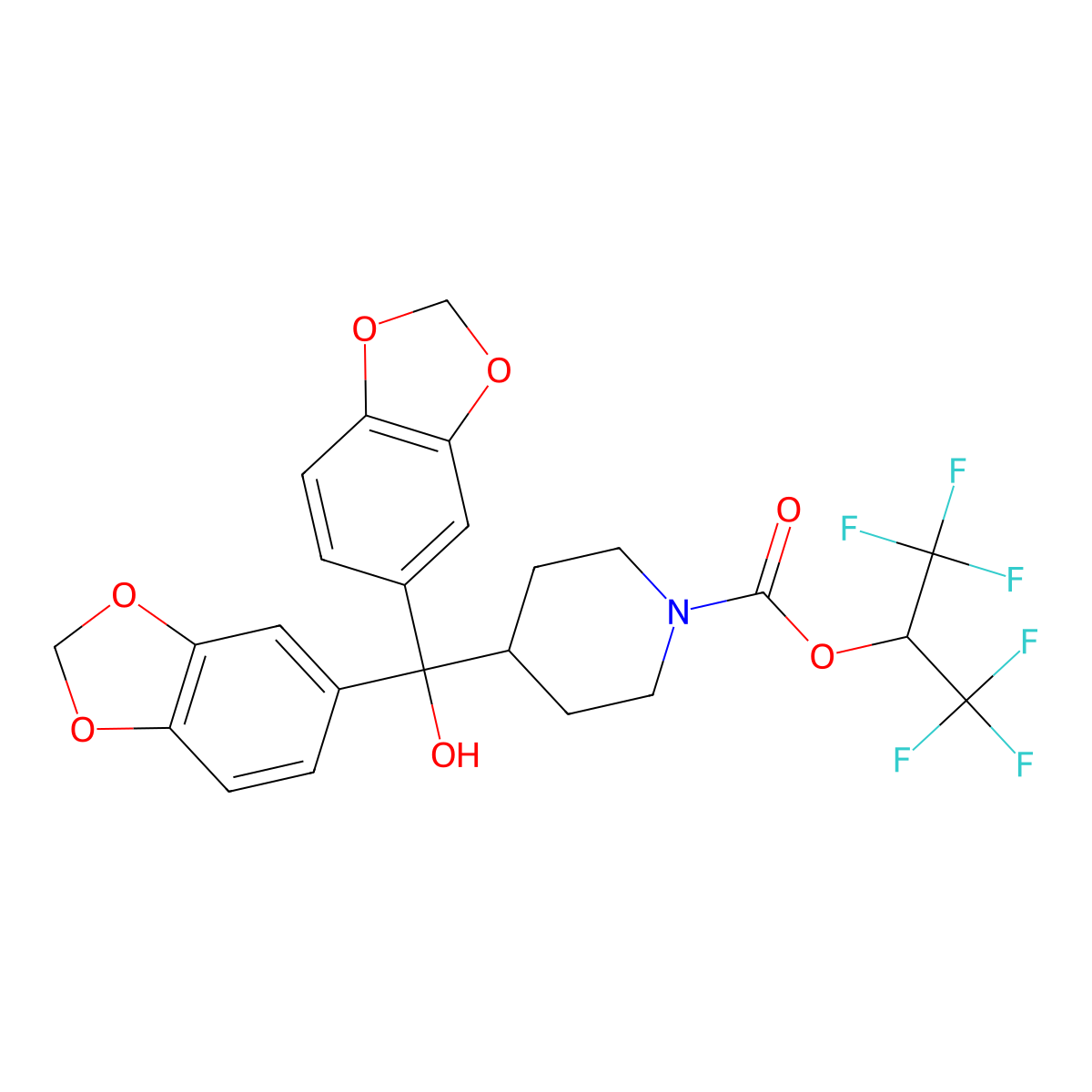 1,1,1,3,3,3-Hexafluoropropan-2-yl 4-(bis(benzo(d)(1,3)dioxol-5-yl)(hydroxy)methyl)piperidine-1-carboxylate molecular structure, CAS 1380424-42-9