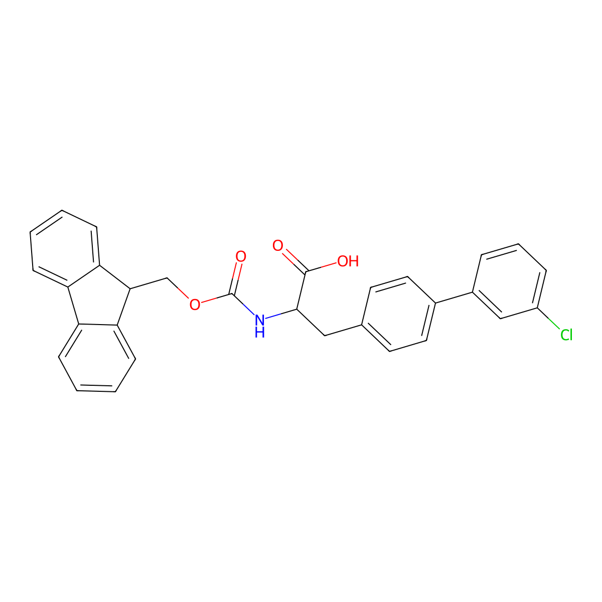 (S)-2-((((9H-Fluoren-9-yl)methoxy)carbonyl)amino)-3-(3'-chloro-[1,1'-biphenyl]-4-yl)propanoic acid molecular structure, CAS 1380437-47-7