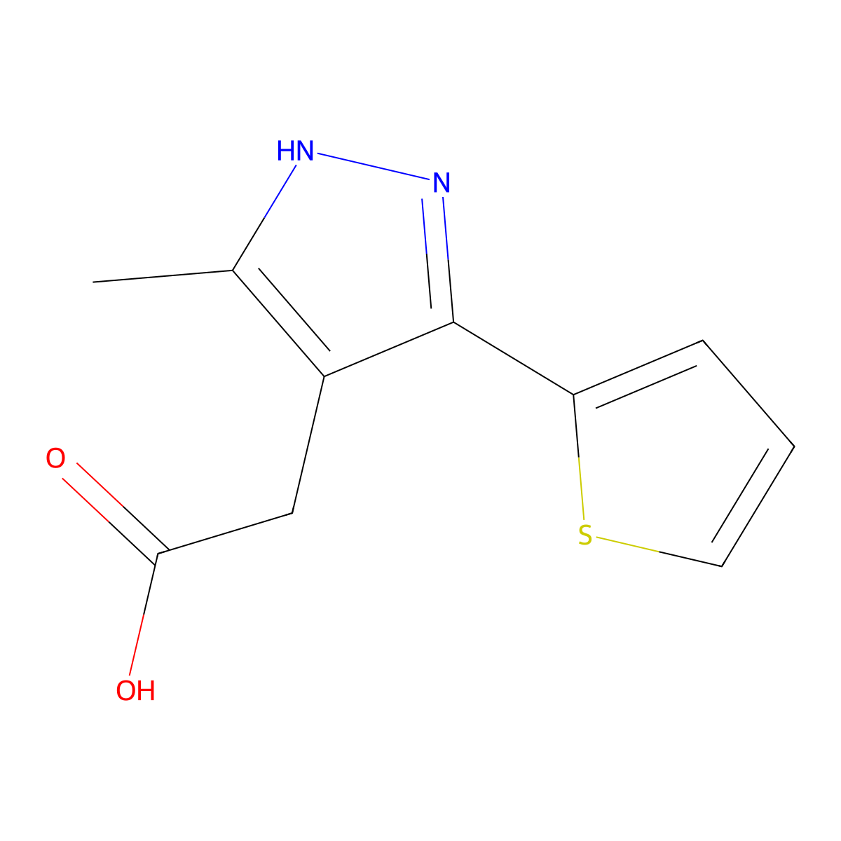 [5-methyl-3-(thiophen-2-yl)-1H-pyrazol-4-yl]acetic acid molecular structure, CAS 1380440-85-6