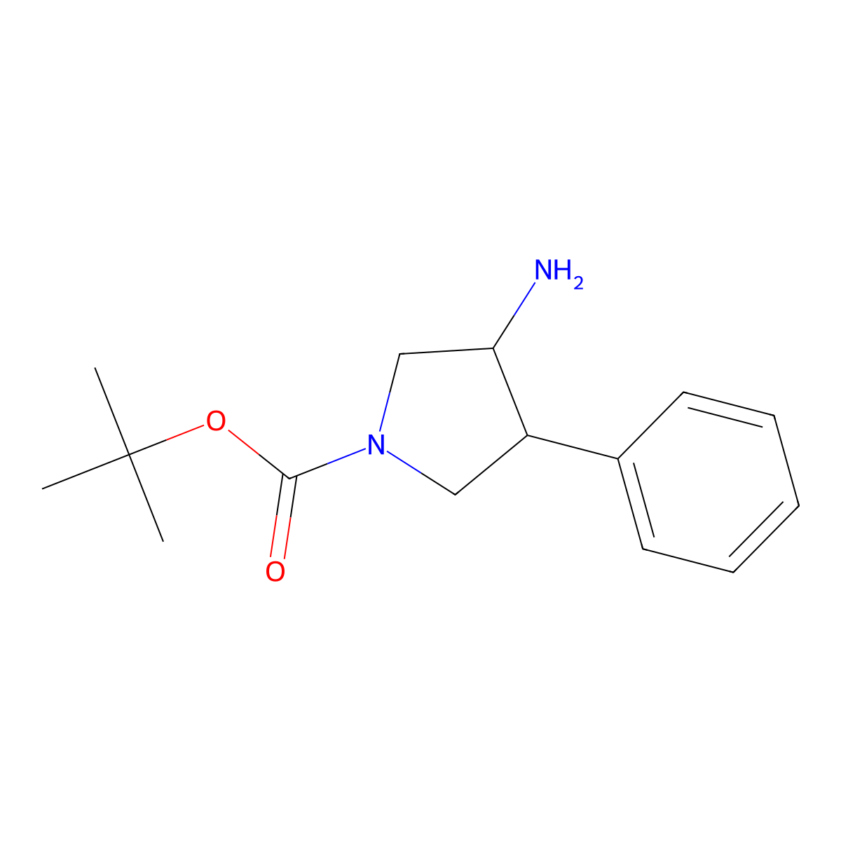 Rel-tert-butyl (-)-3-amino-4-phenylpyrrolidine-1-carboxylate molecular structure, CAS 1380486-18-9