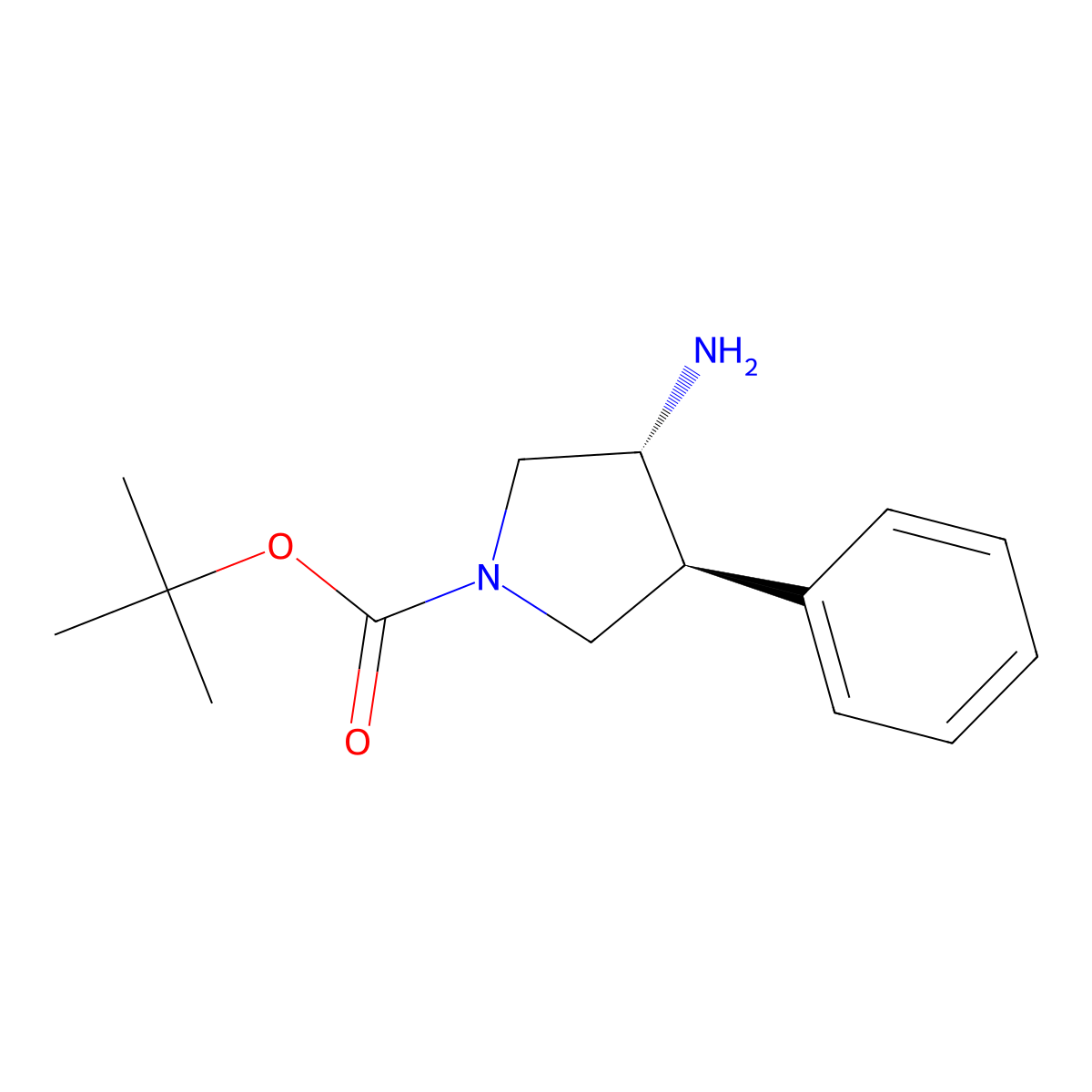 Rel-tert-butyl (-)-3-amino-4-phenylpyrrolidine-1-carboxylate molecular structure, CAS 1380486-18-9