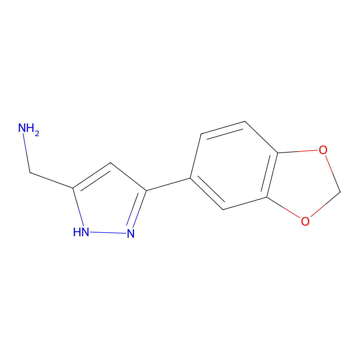[5-(1,3-dioxaindan-5-yl)-1H-pyrazol-3-yl]methanamine molecular structure, CAS 1380491-69-9