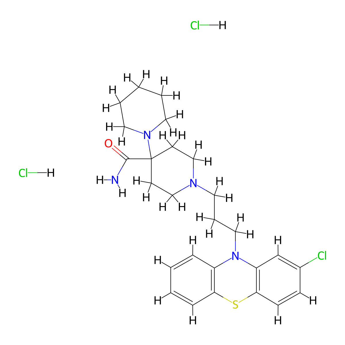 Isonipecotamide, 1-(3-(2-chlorophenothiazin-10-yl)propyl)-4-piperidino-, hydrochloride, methanol (1:2:1) molecular structure, CAS 13805-43-1