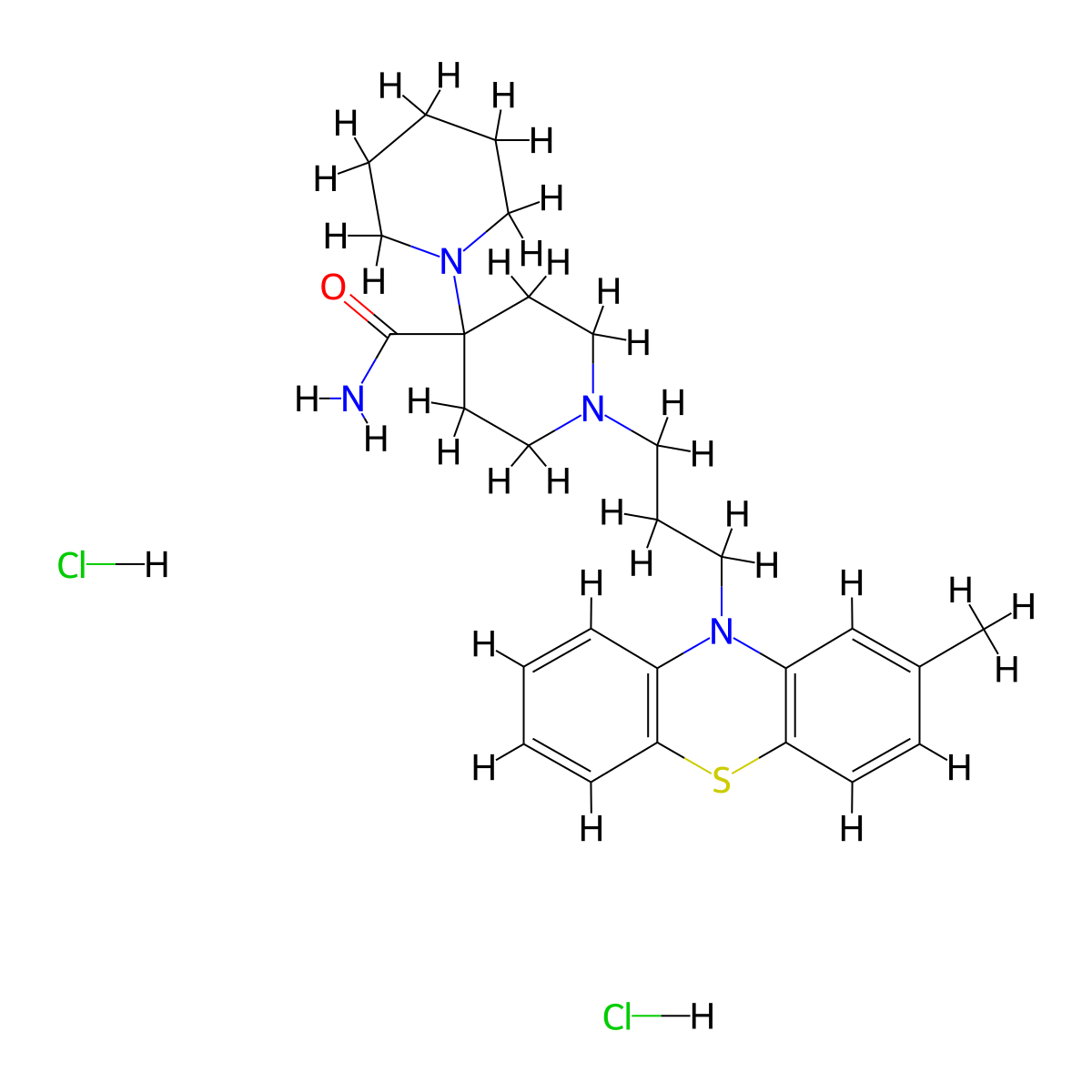 Isonipecotamide, 1-(3-(2-methylphenothiazin-10-yl)propyl)-4-piperidino-, hydrochloride, hydrate (1:2:1) molecular structure, CAS 13805-48-6