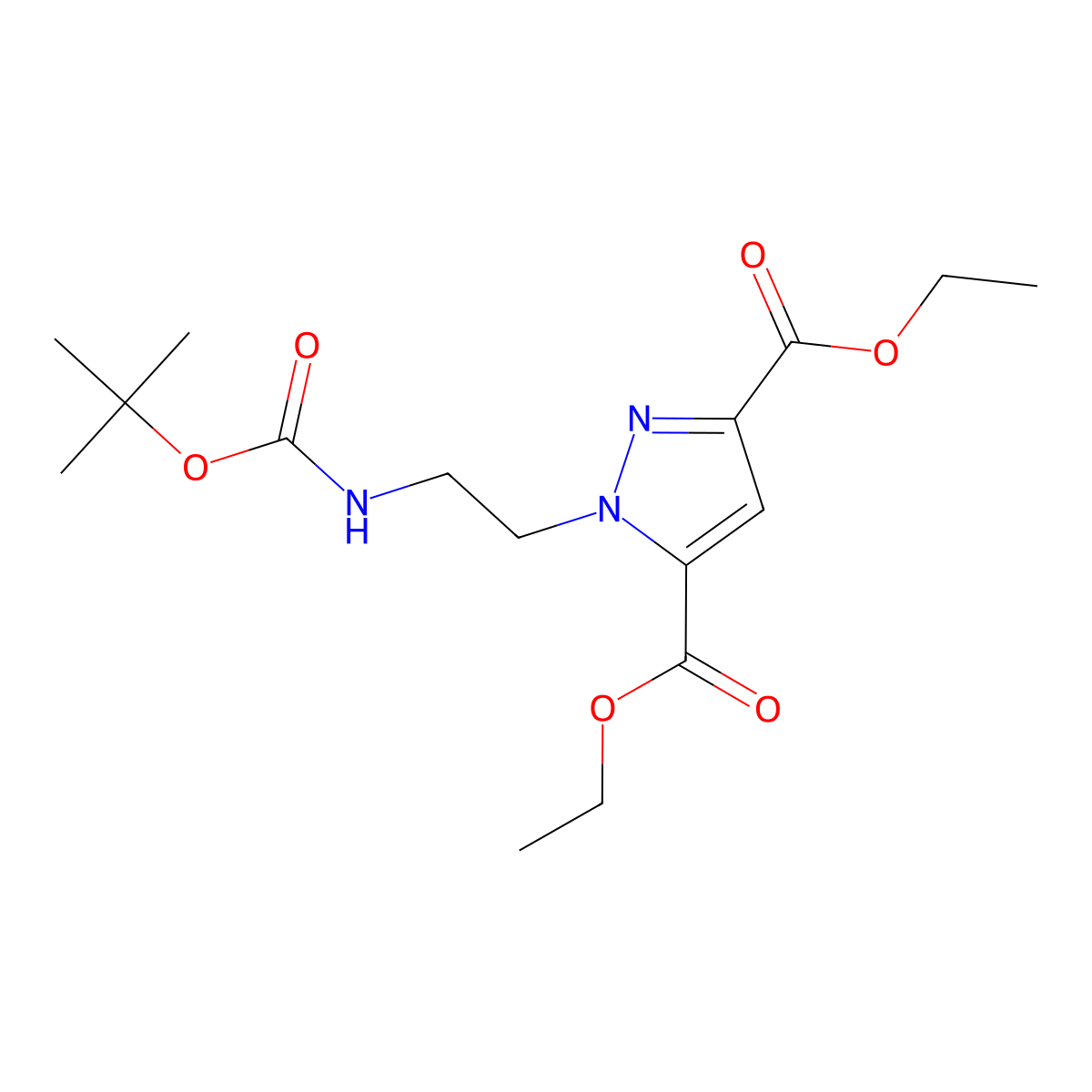 Diethyl 1-(2-((tert-butoxycarbonyl)amino)ethyl)-1h-pyrazole-3,5-dicarboxylate molecular structure, CAS 1380507-24-3