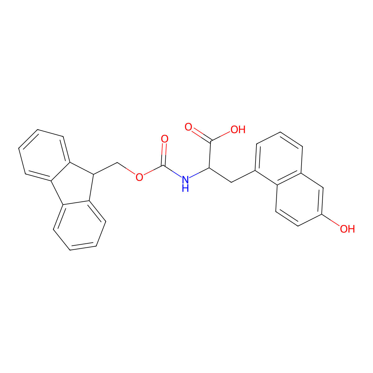 (S)-2-((((9H-fluoren-9-yl)methoxy)carbonyl)amino)-3-(6-hydroxynaphthalen-1-yl)propanoic acid molecular structure, CAS 1380508-18-8